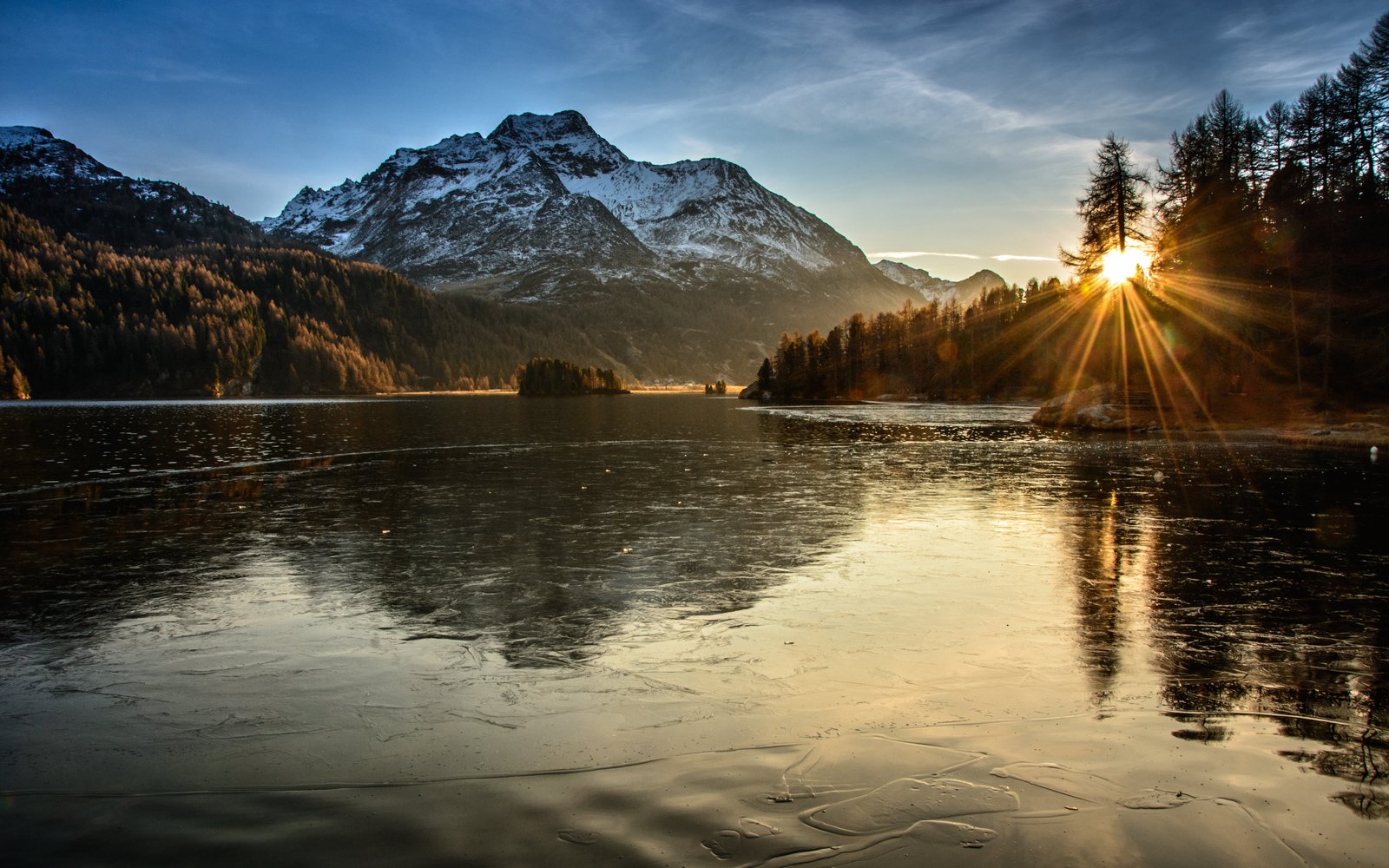 body of water near mountain and trees lake sils Sunset 2k 4k 5k