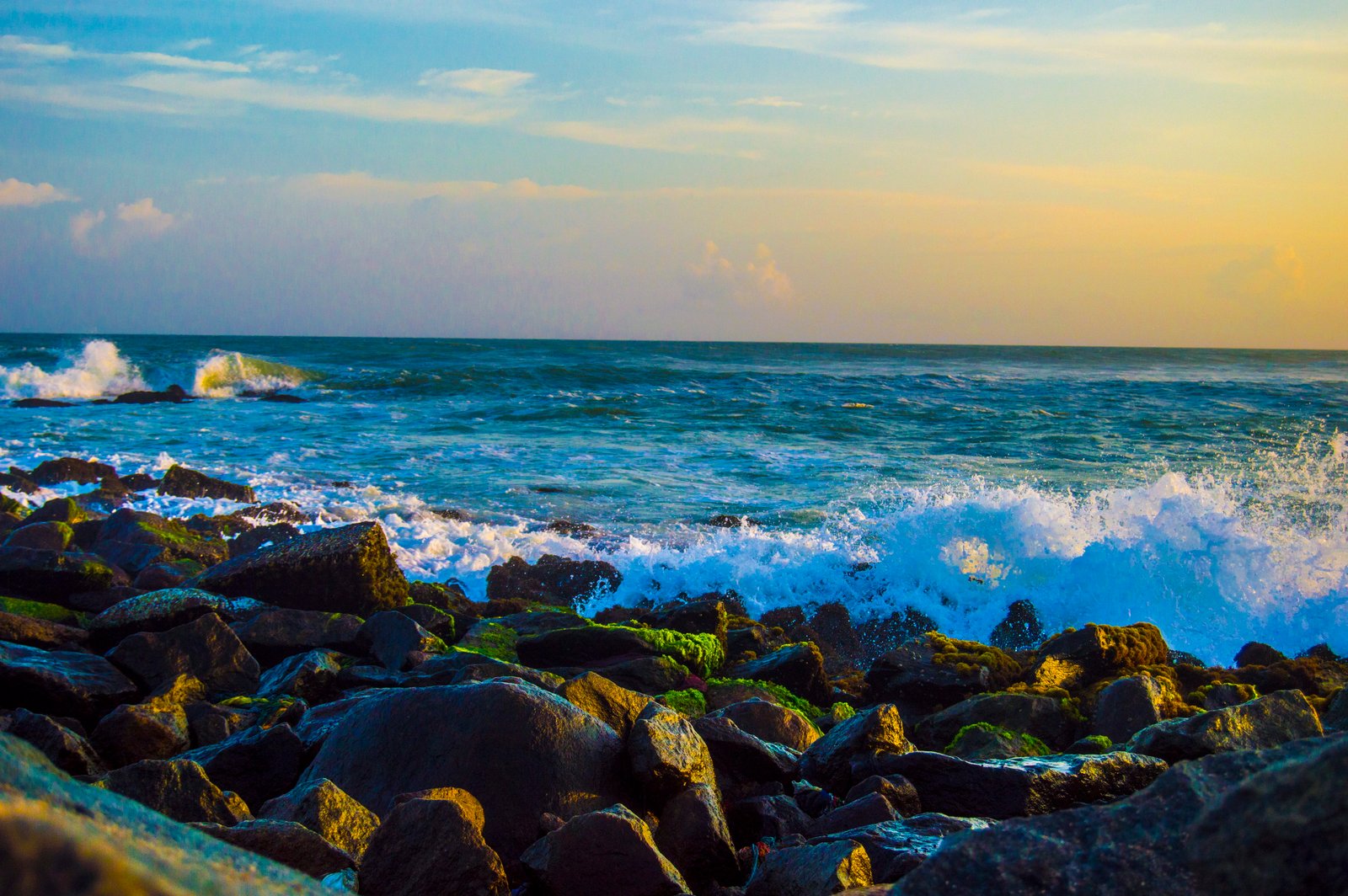 india kanyakumari beach sea water waves sky 2k 4k 5k
