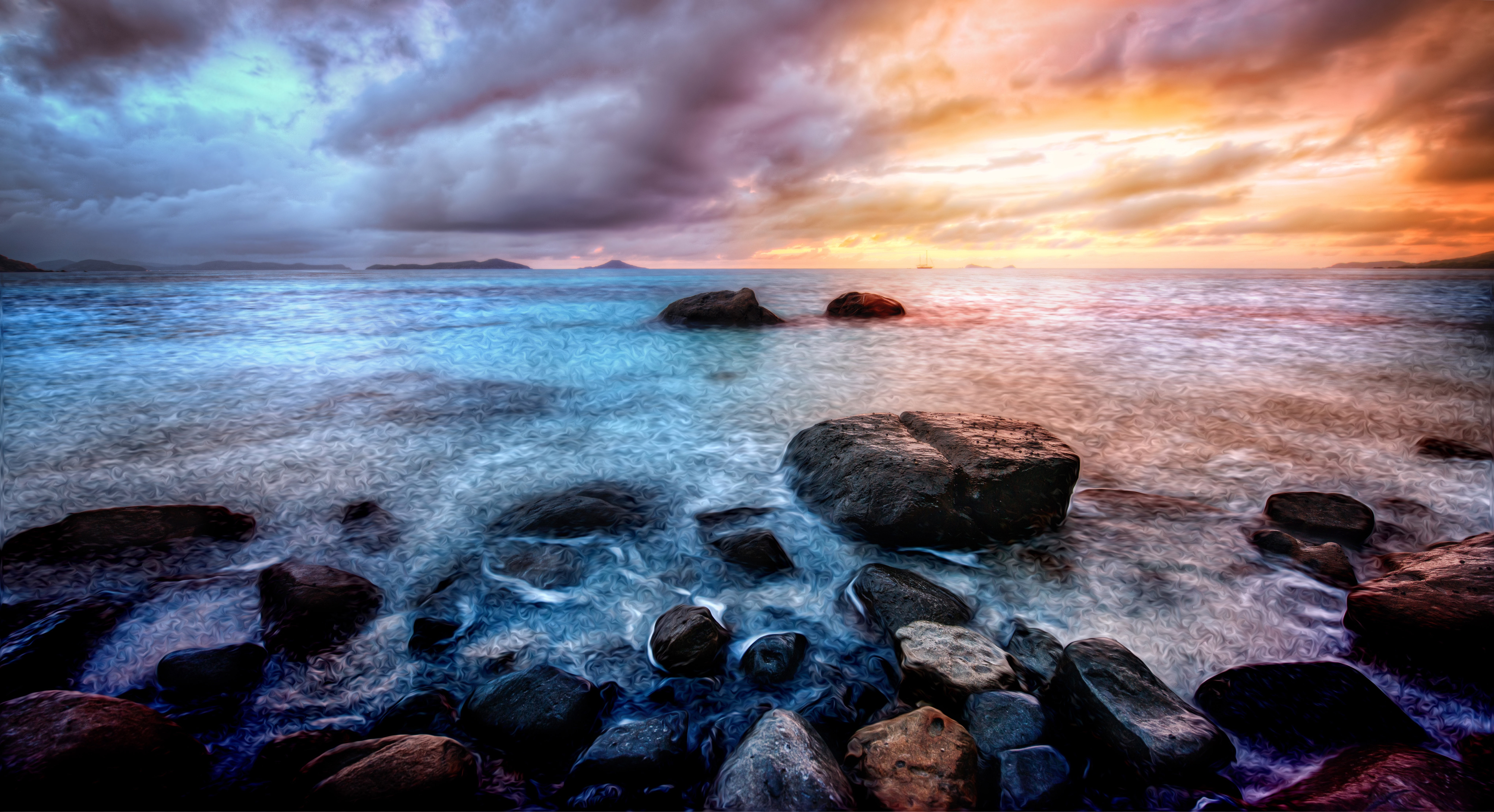 landscape painting of beach side Instagram Photo sea sunset 2k 4k 5k 8k