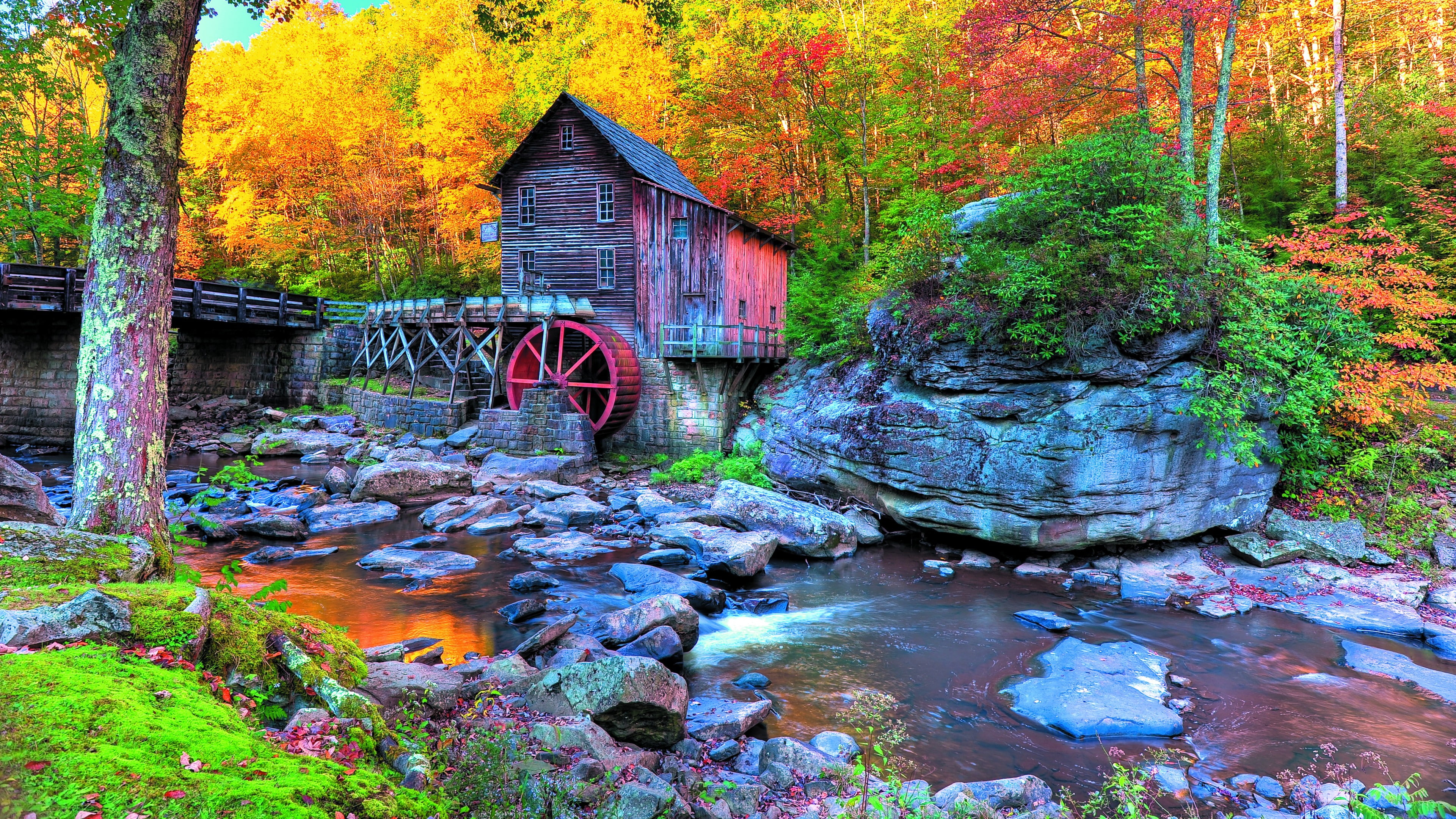 river autumn forest colors united states west virginia 2k 4k