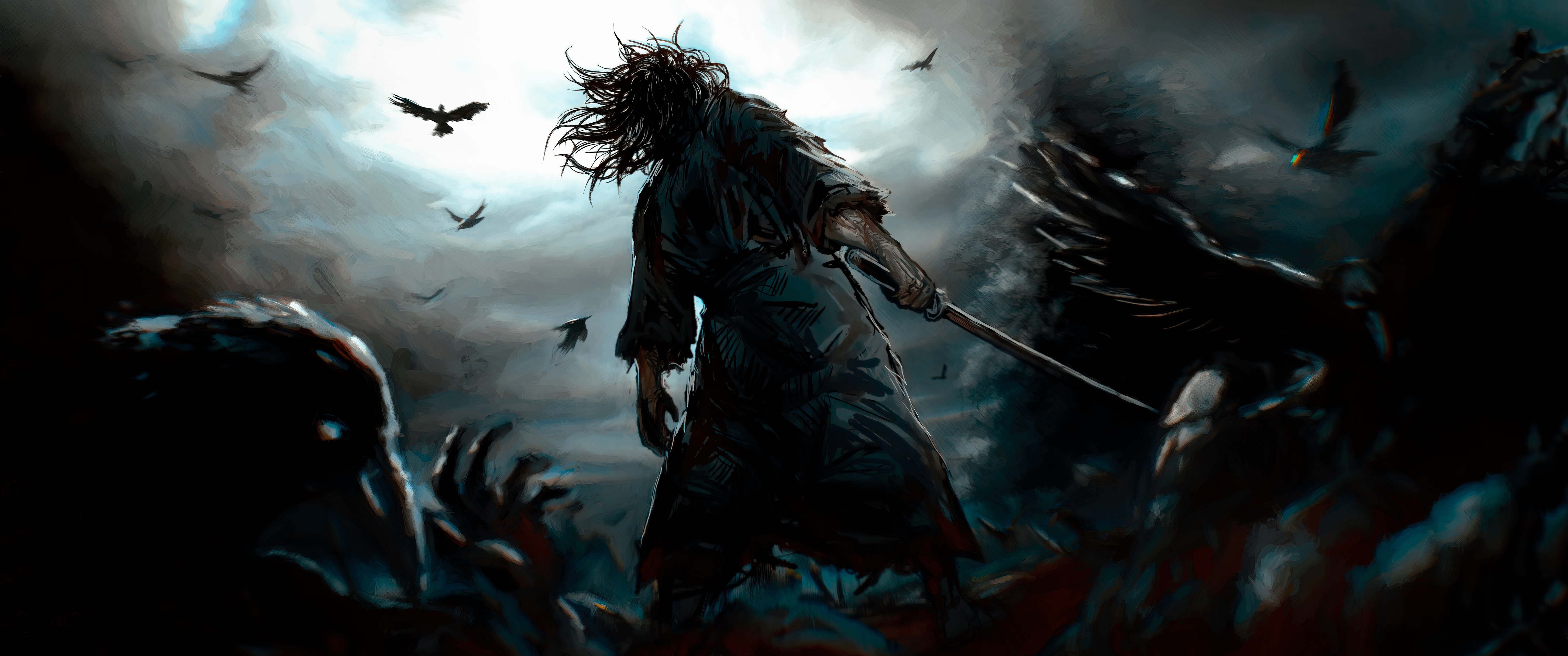 Vagabond sword swordart japan samurai warrior dual monitor widescreen wide screen multiple 2k 4k 5k