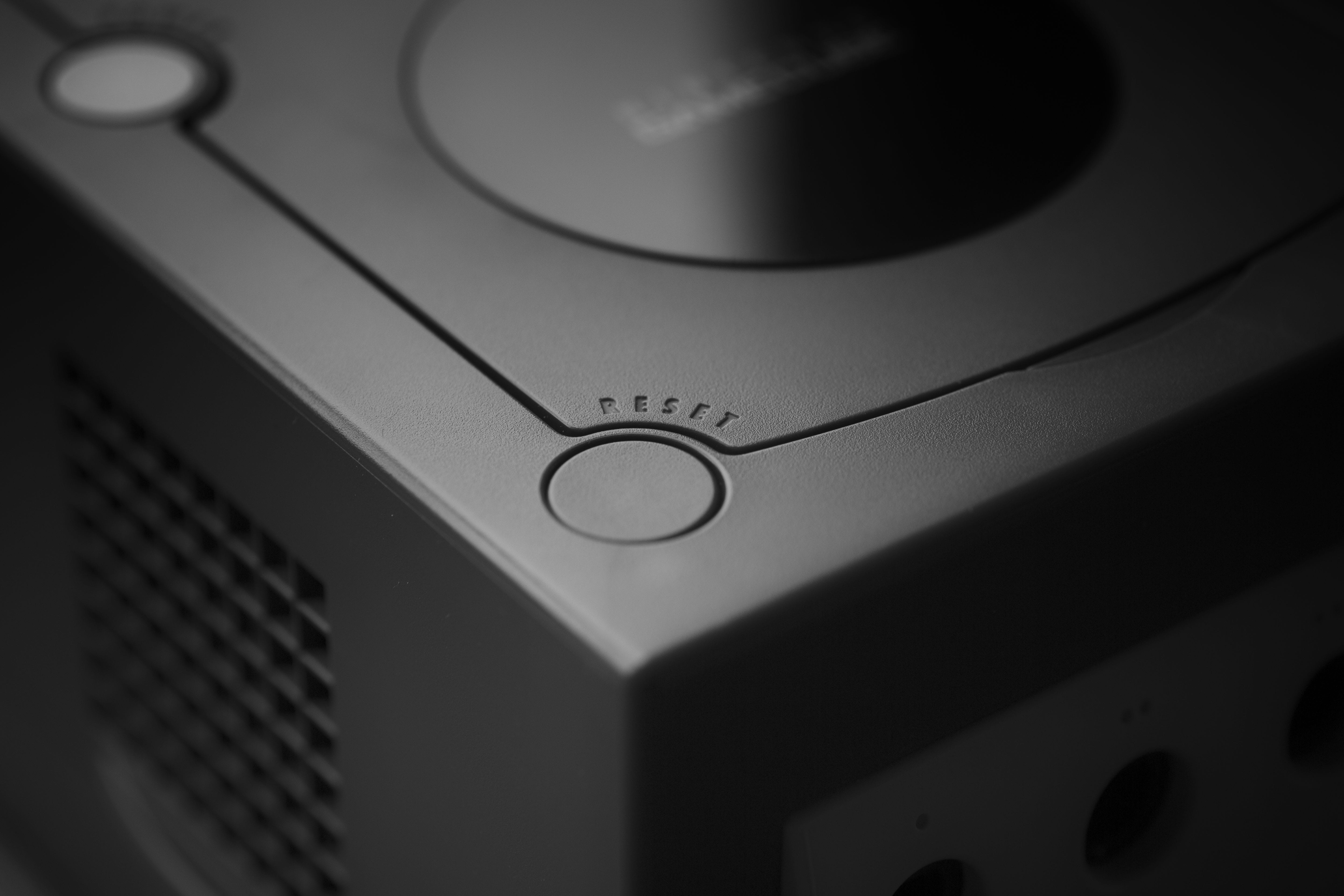 reset hardware black and white nintendo macro gaming gamecube 2k 4k 5k