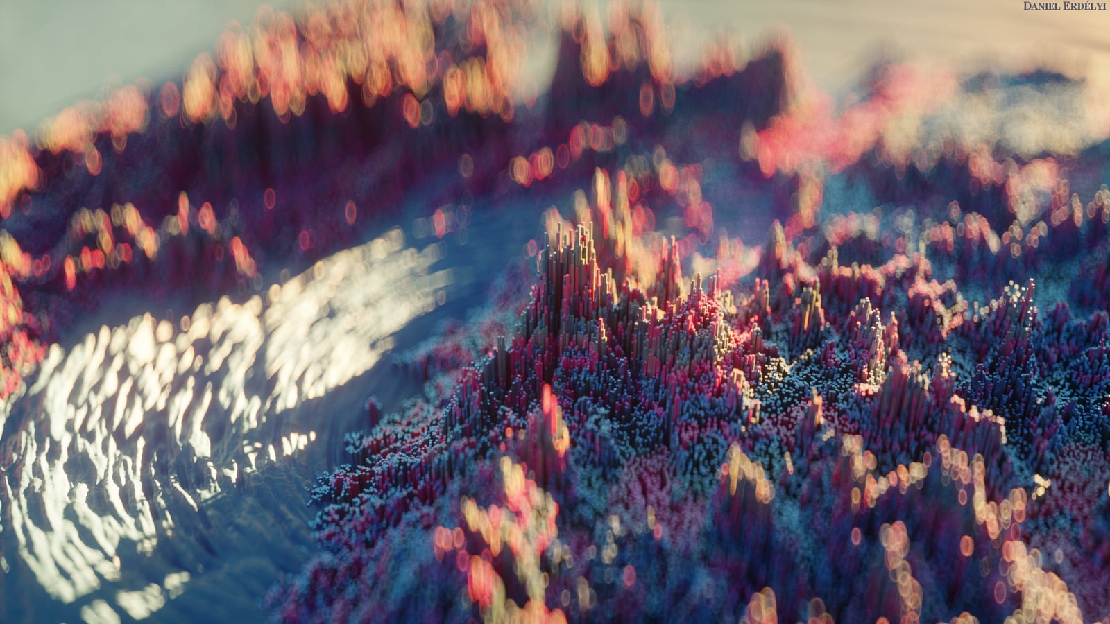 tilt and shift photo of beige gray mountain range macro 2k