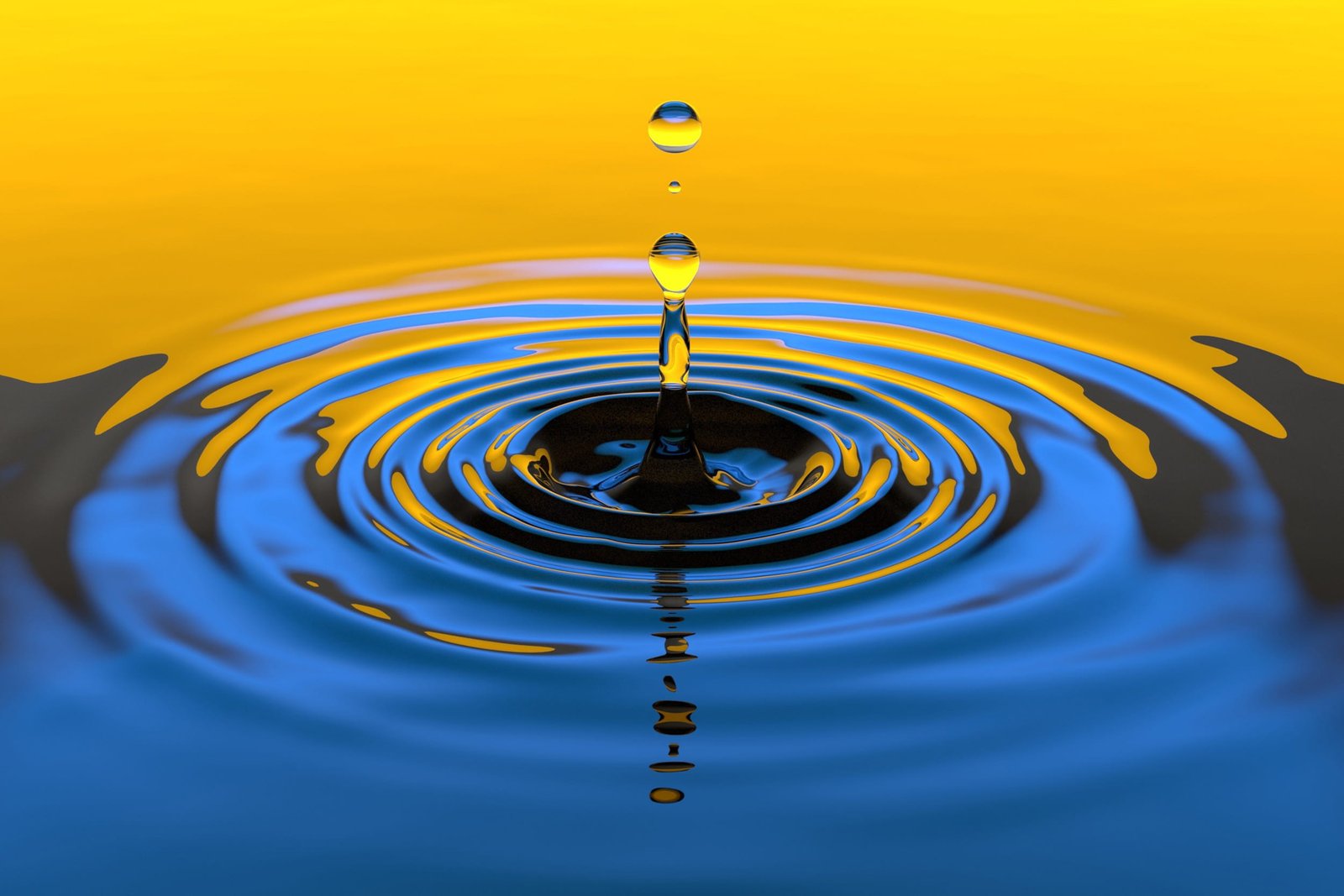 Water droplet splash in yellow and blue nature abstract calm 2k