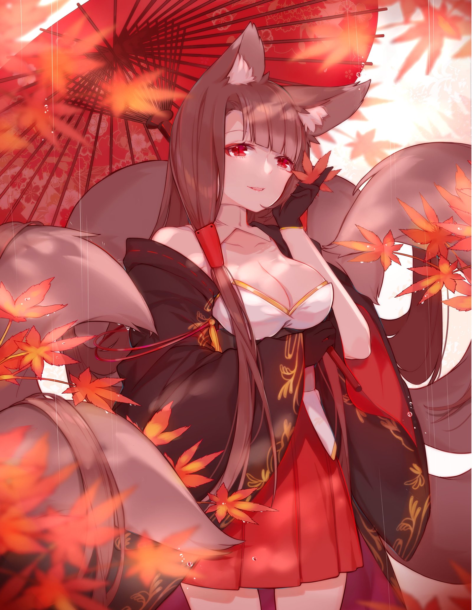 Akagi Azur Lane women brunette long hair animal ears 2k