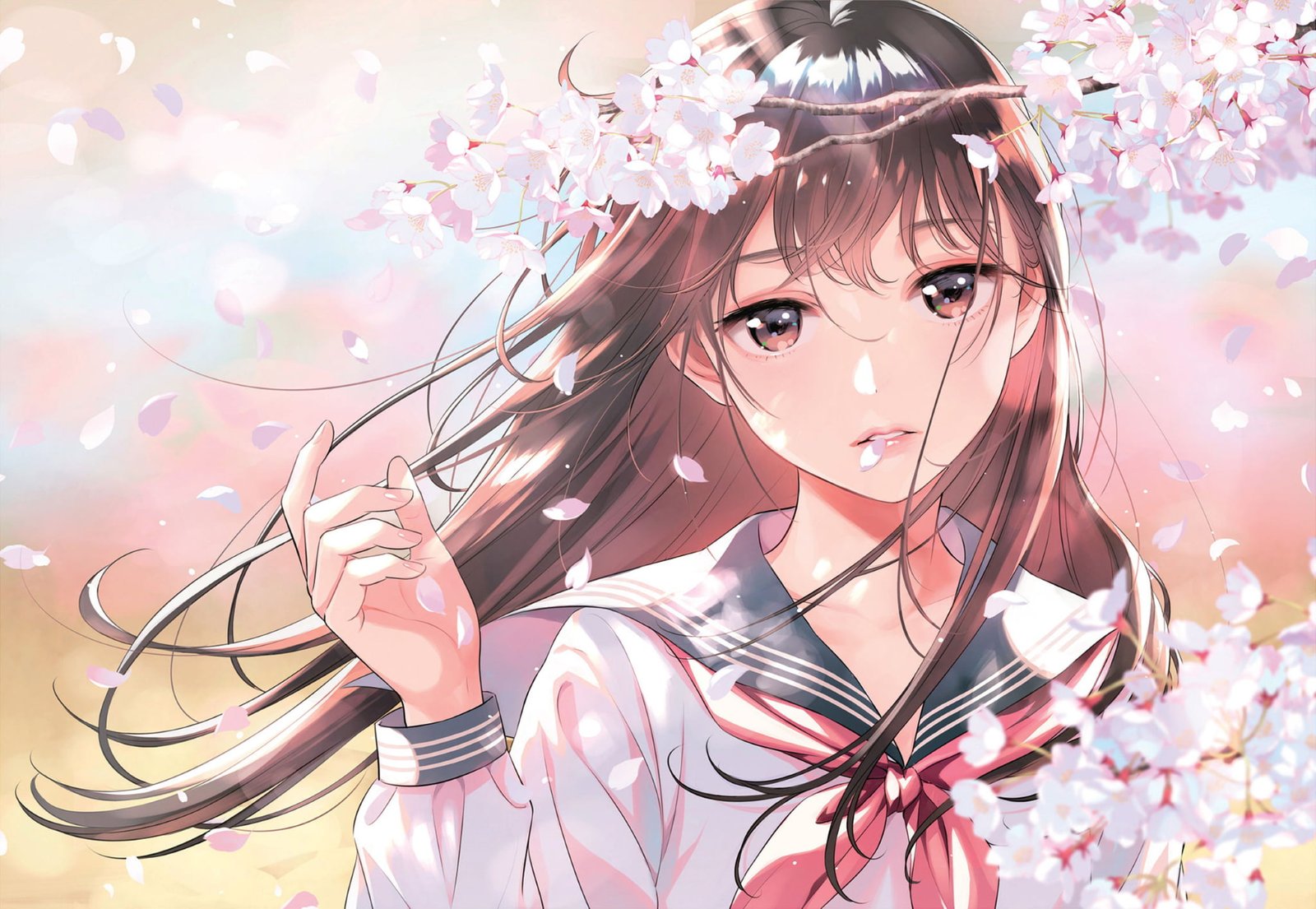 anime girls original characters brunette long hair windy 2k