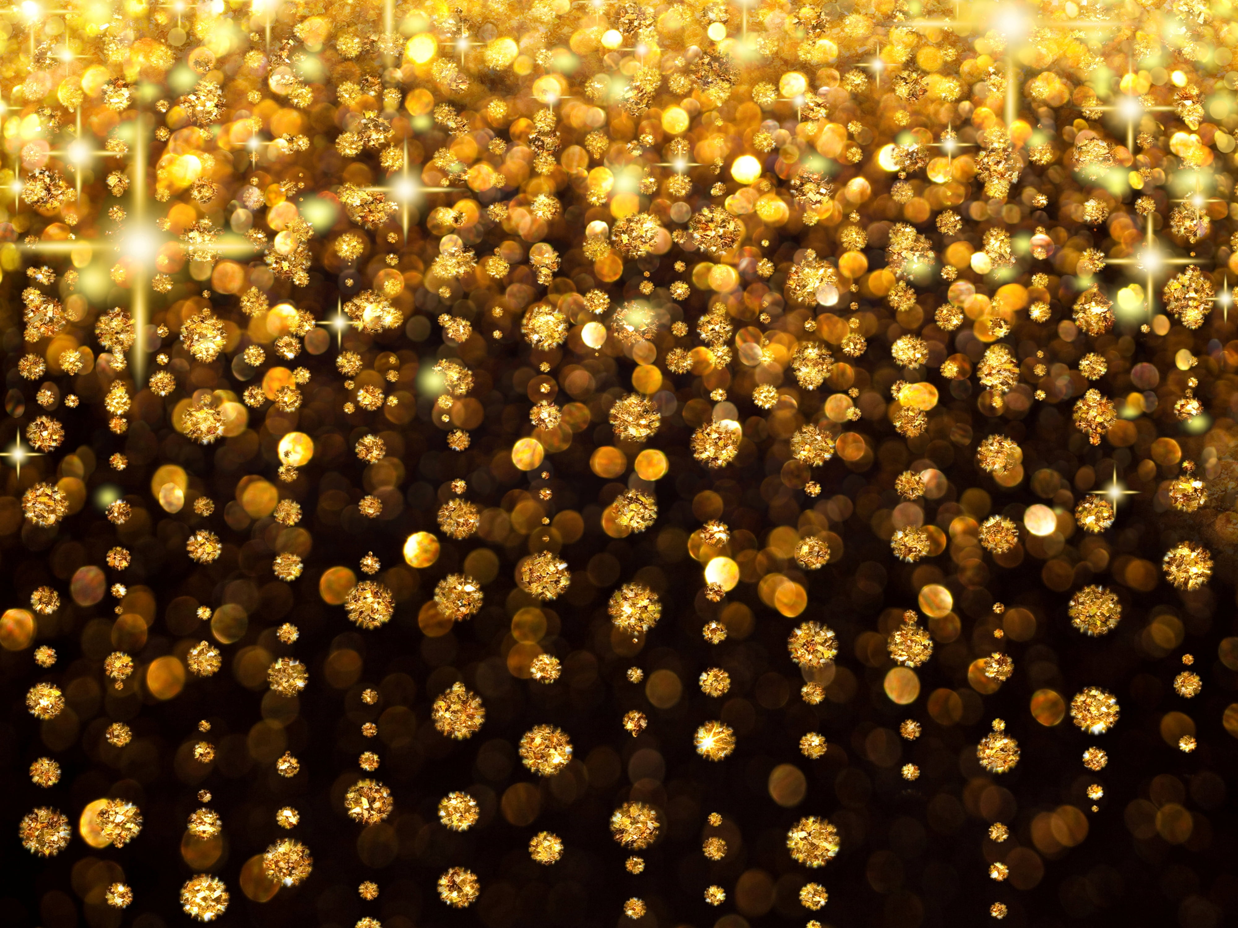 bokeh lights decoration stones background gold rain holiday 2k 4k