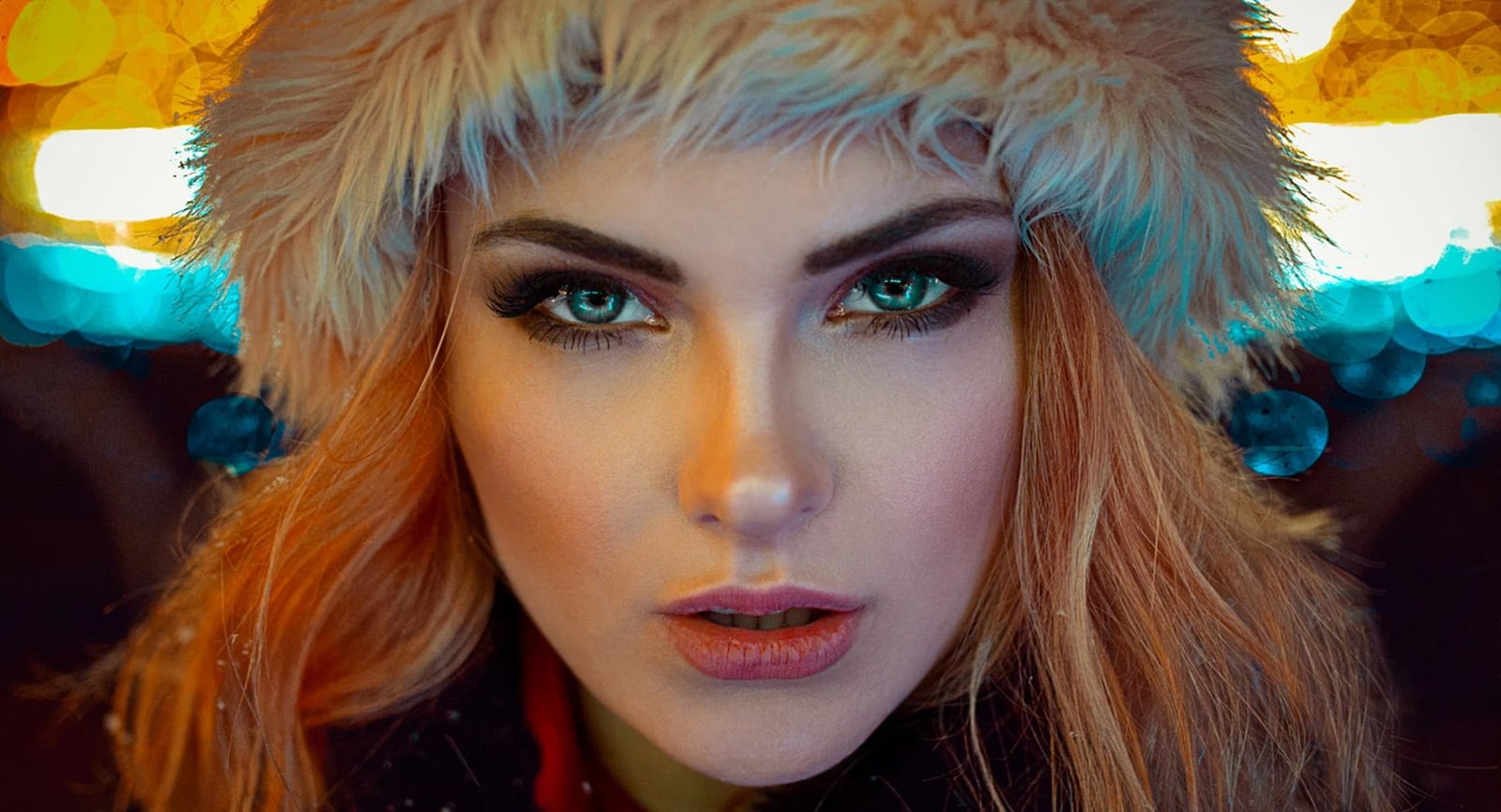 Carla Sonre face portrait winter looking at viewer model 2k