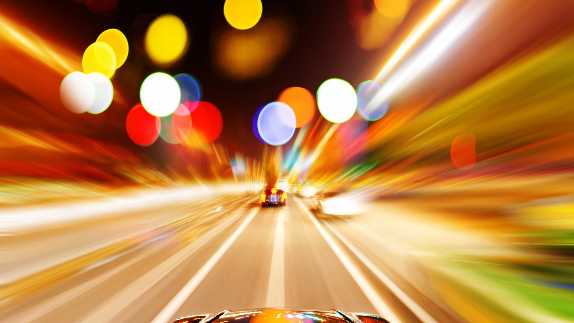 cityscape lights bokeh motion blur colorful traffic car 2k