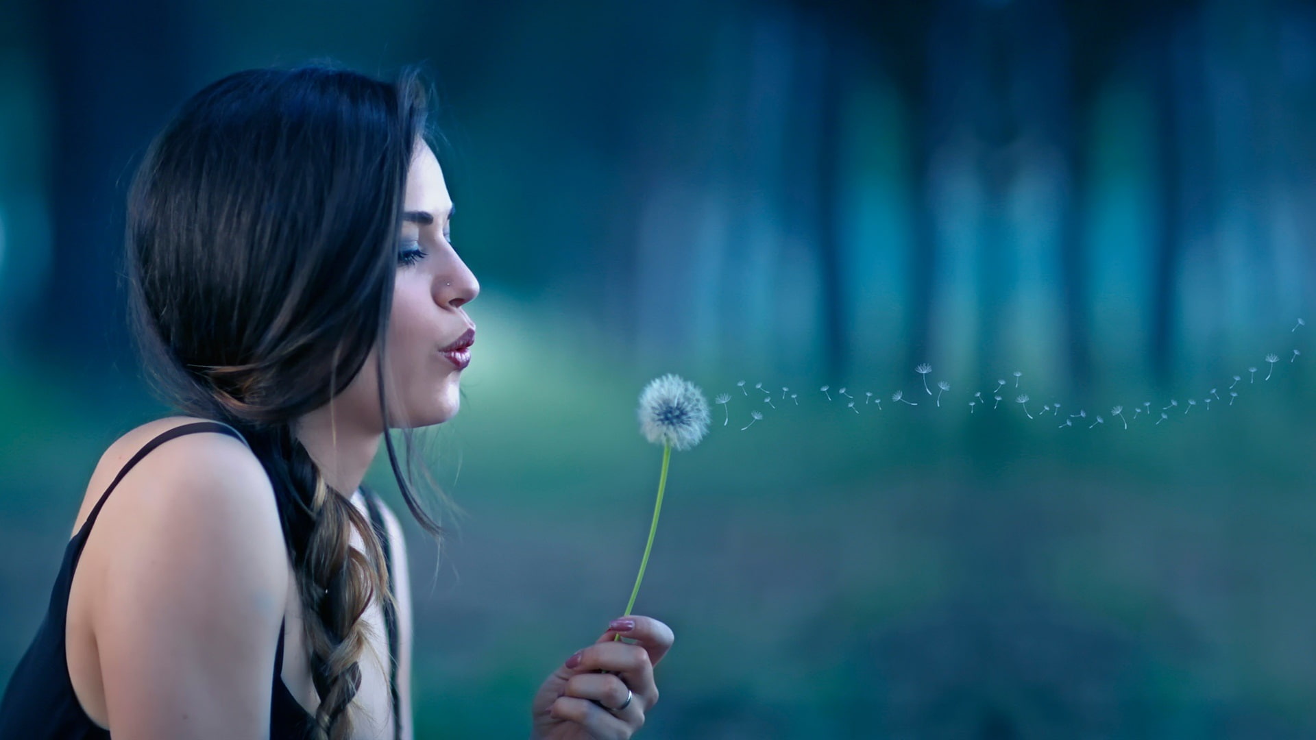 Girl dandelion bokeh white 2k