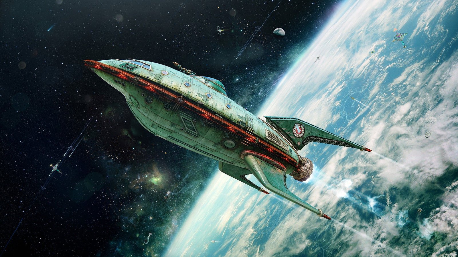 gray and red spaceship wallpaper spacecraft painting 2k