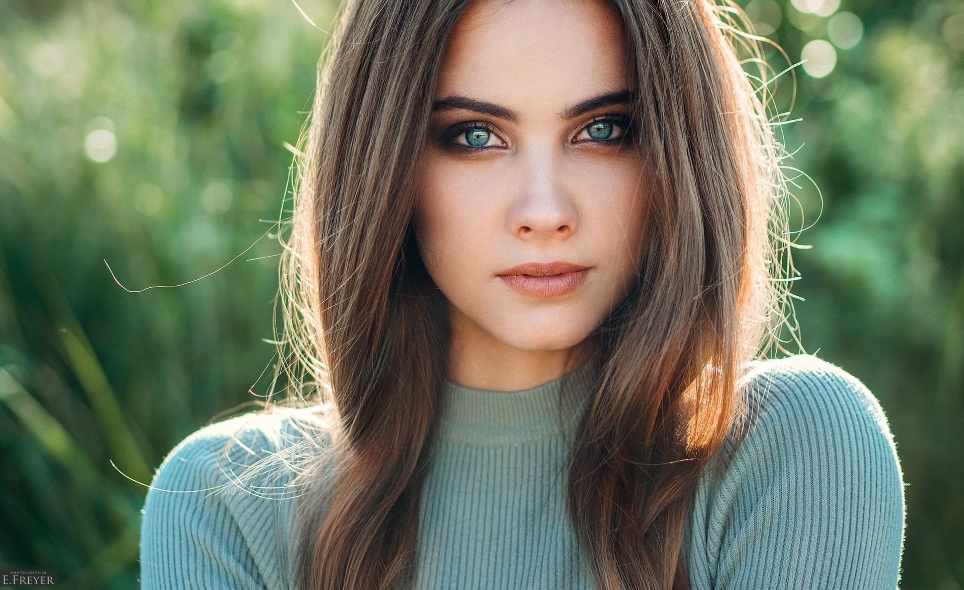 Models Bokeh Brunette Face Girl Green Eyes Woman portrait 2k