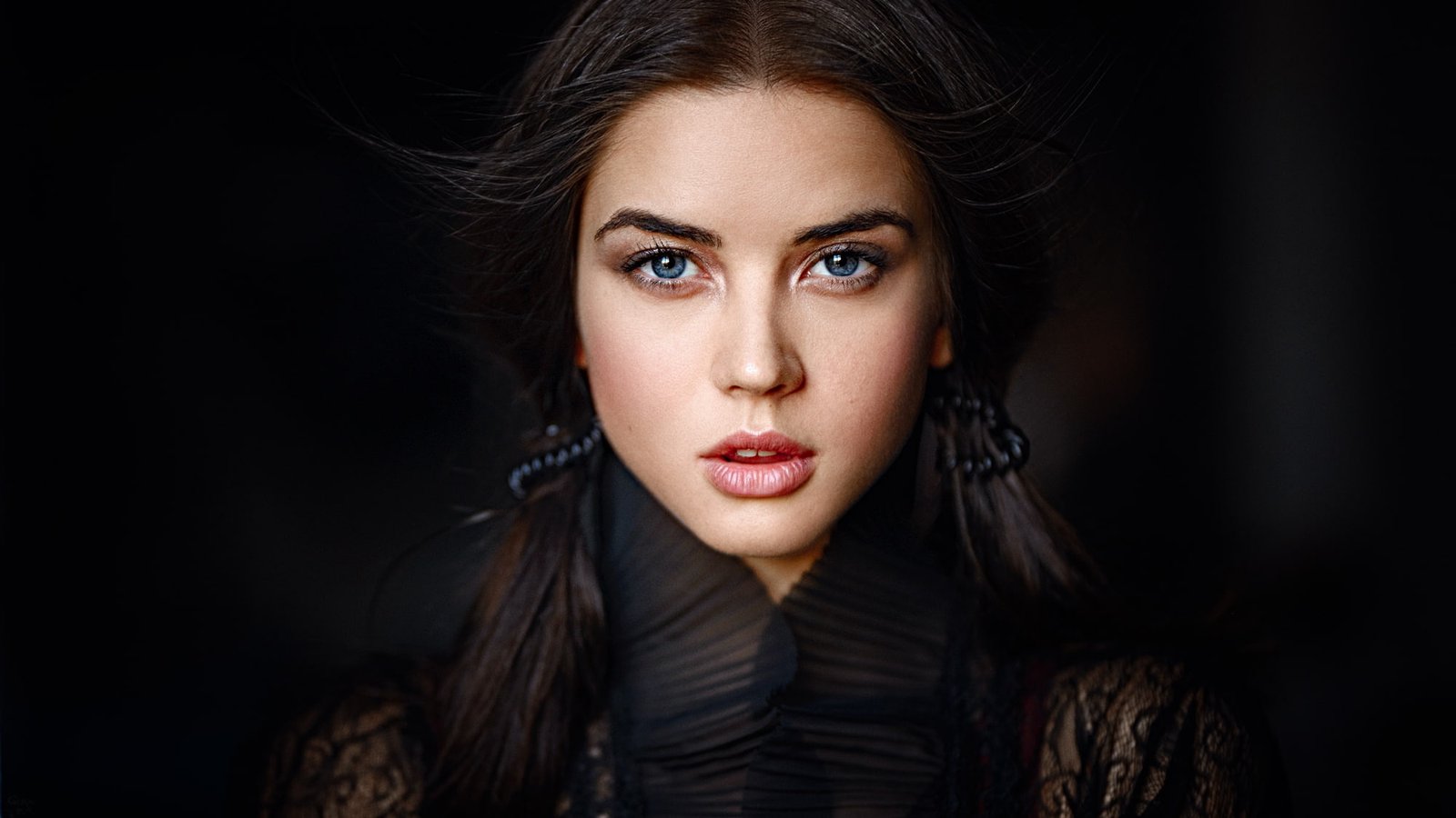 Tatyana Kozelkina women model brunette pigtails bokeh 2k