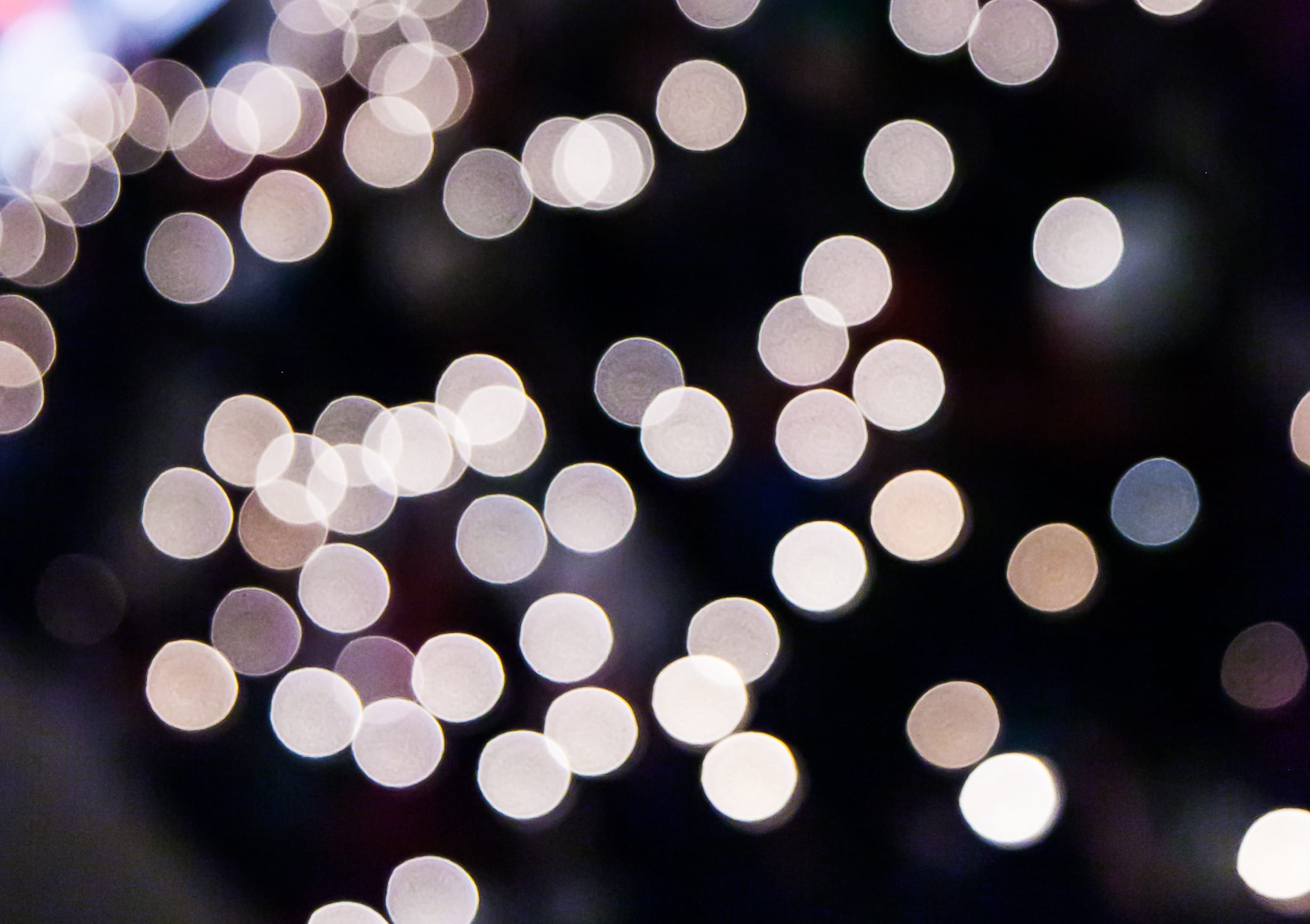 white orbs bokeh lights background sparkle city illumination 2k