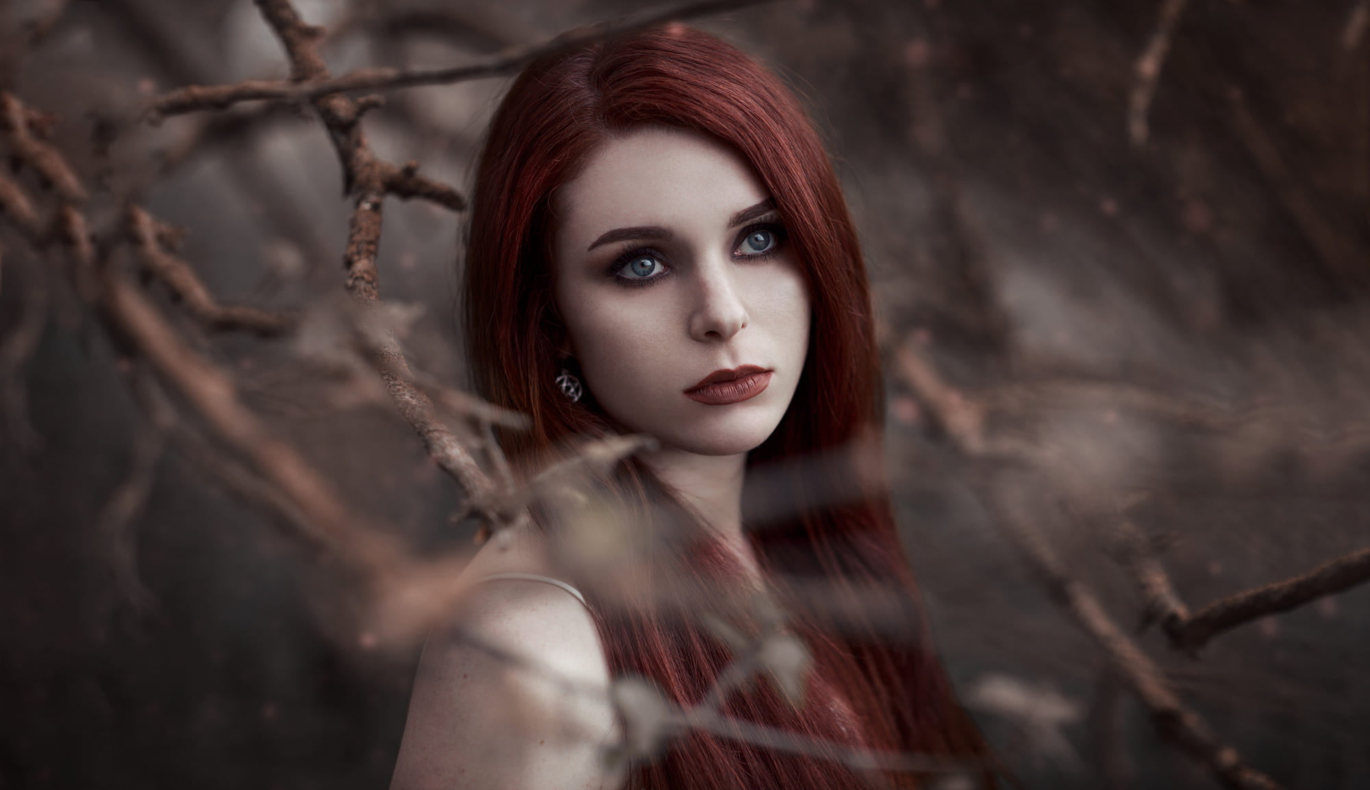 women s beige spaghetti strap top redhead outdoors long hair 2k