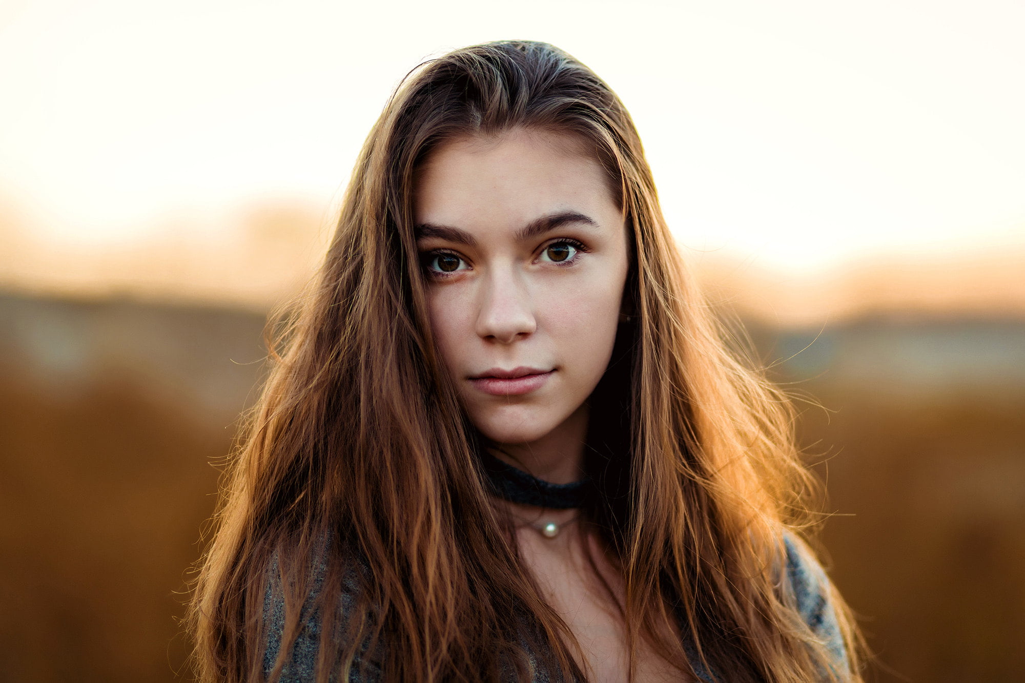 women s grey top Sonny Bui brunette brown eyes face looking at viewer 2k