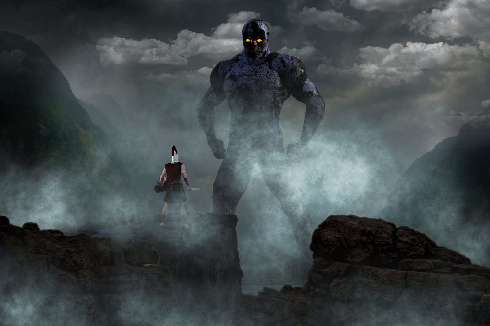 blue and black monster surrounded by fog clip art titan fighter 2k 4k 5k