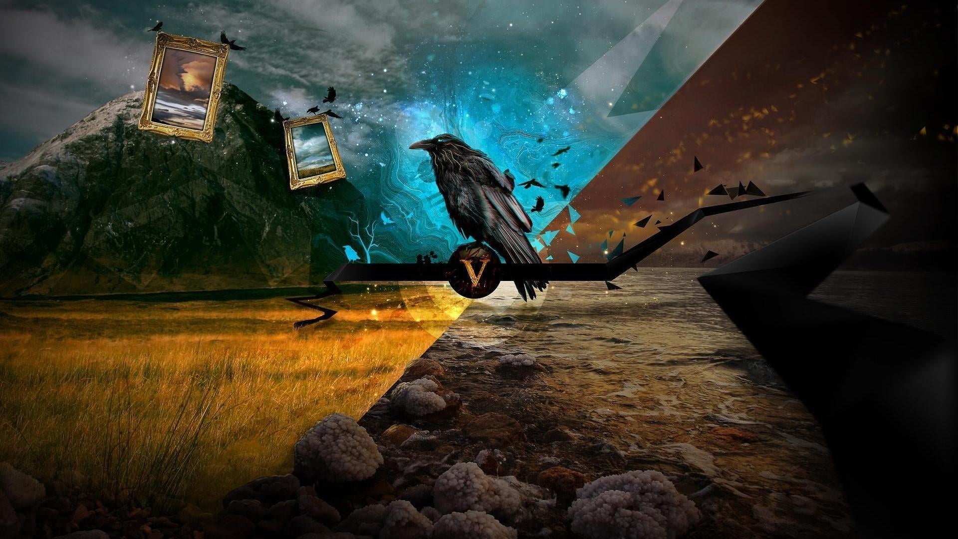 crow sky photoshop art visual effects darkness illustration 2k