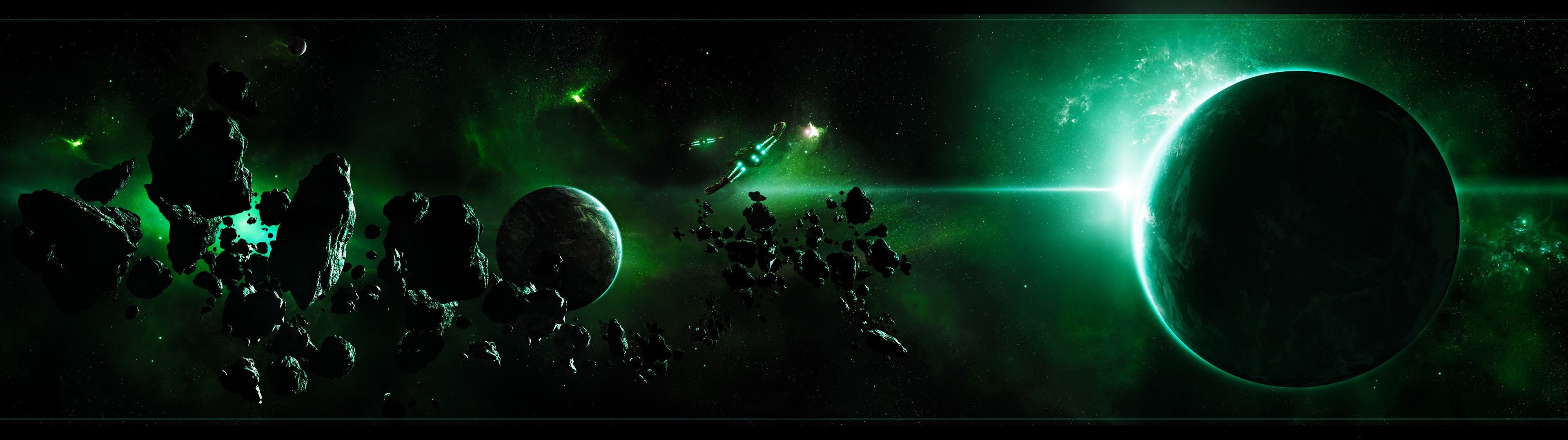 outer space wallpaper art planet spaceship asteroid 32 widescreen dualmonitor dualscreen 2k 4k