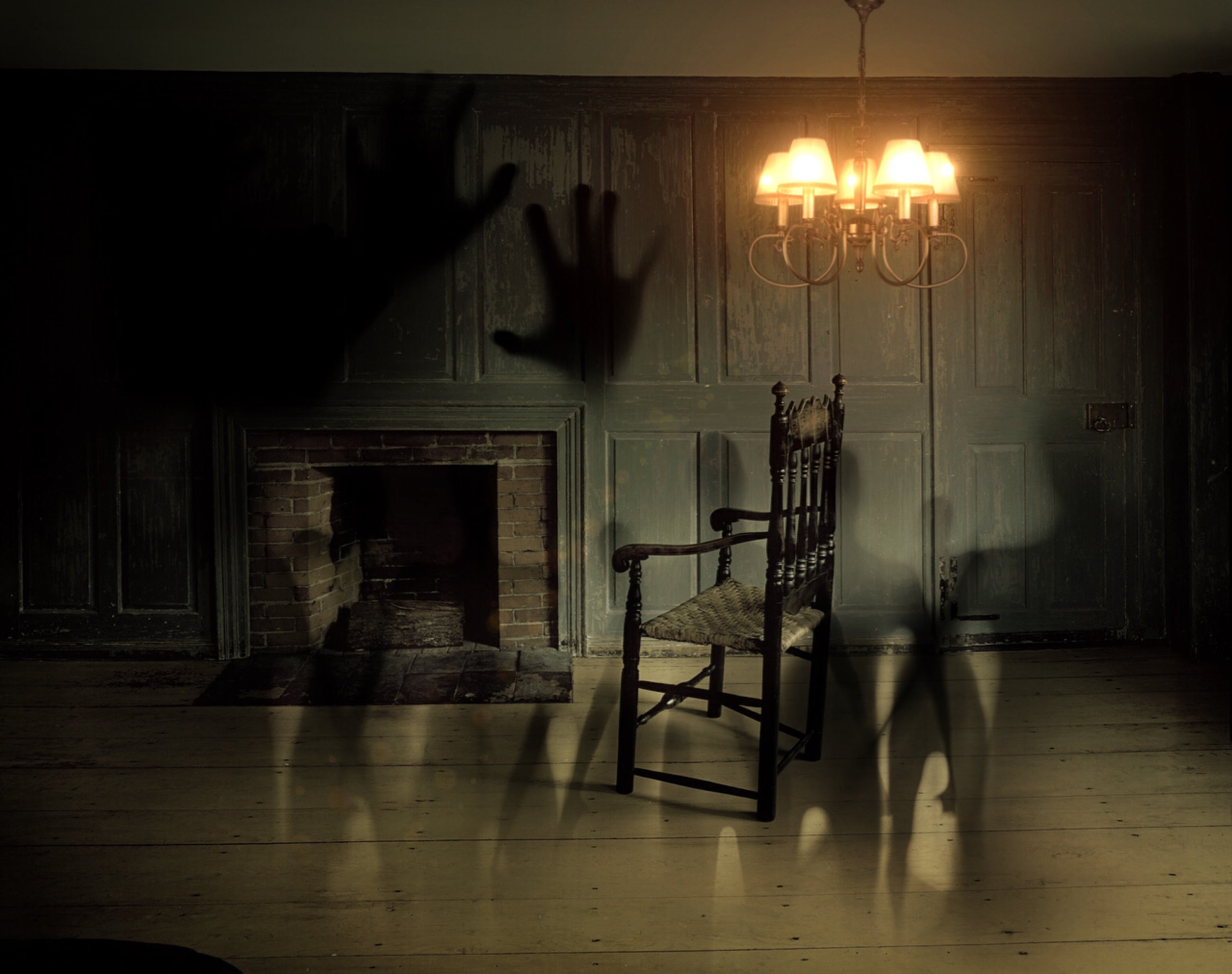 black wooden armchair near fireplace on low light room ghosts 2k