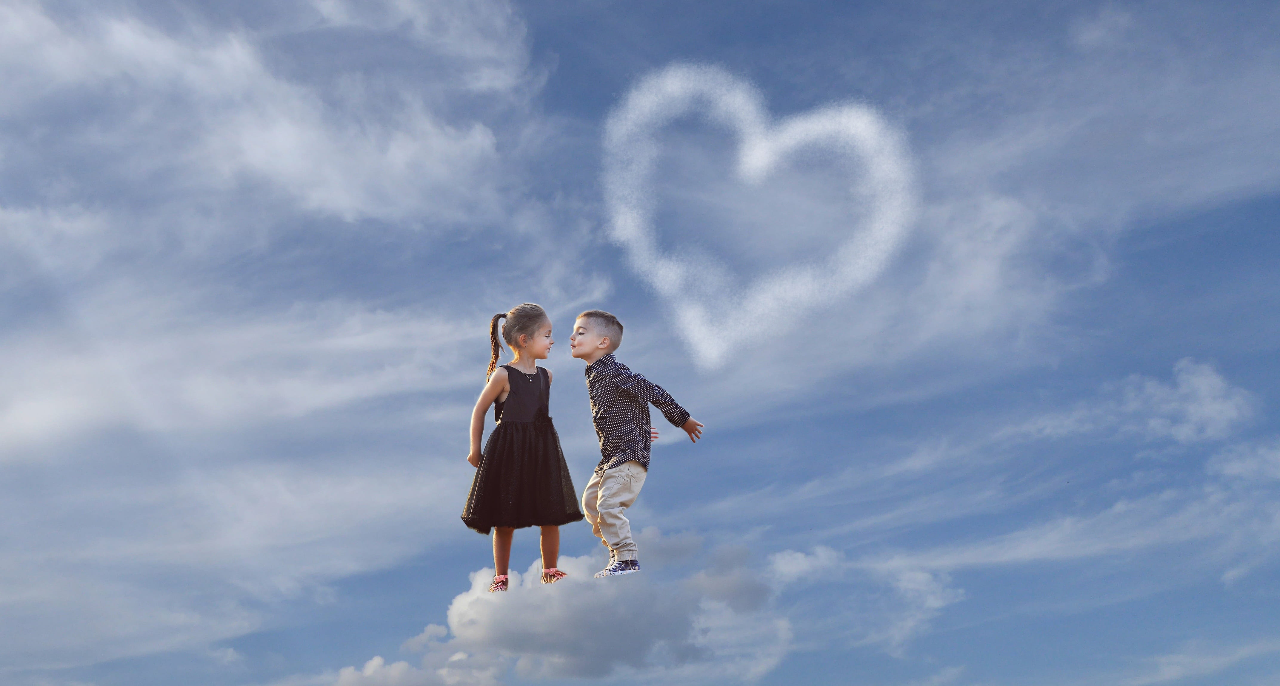 boy and girl on cloud during daytime Love Heart Romance Romantic 2k 4k