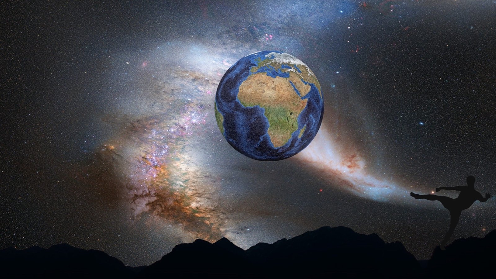 earth painting with silhouette of man world galaxy space mystical 2k 4k