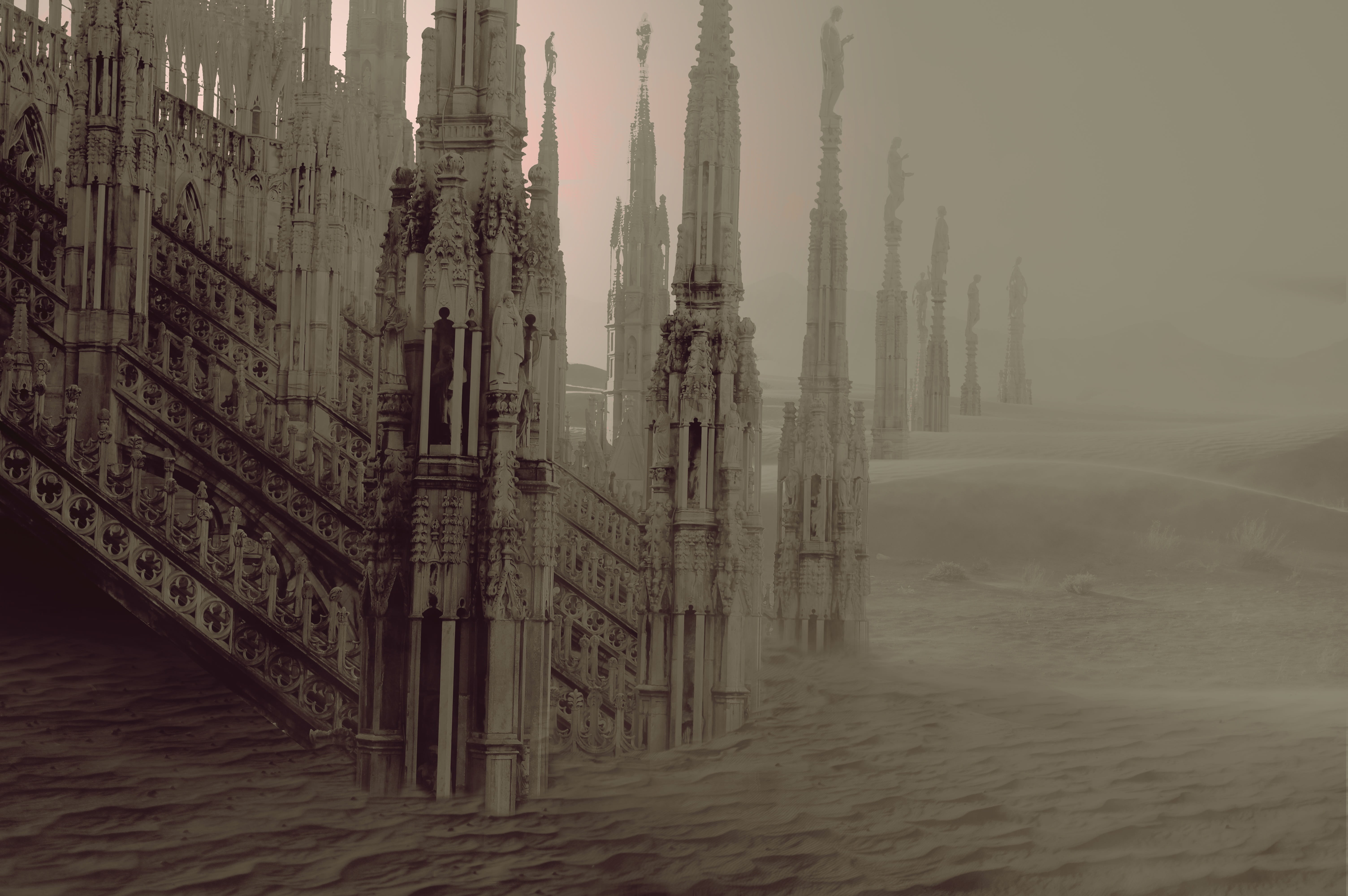 fantasy gothic dessert landscape misty fog deserted mystical 2k 4k 5k