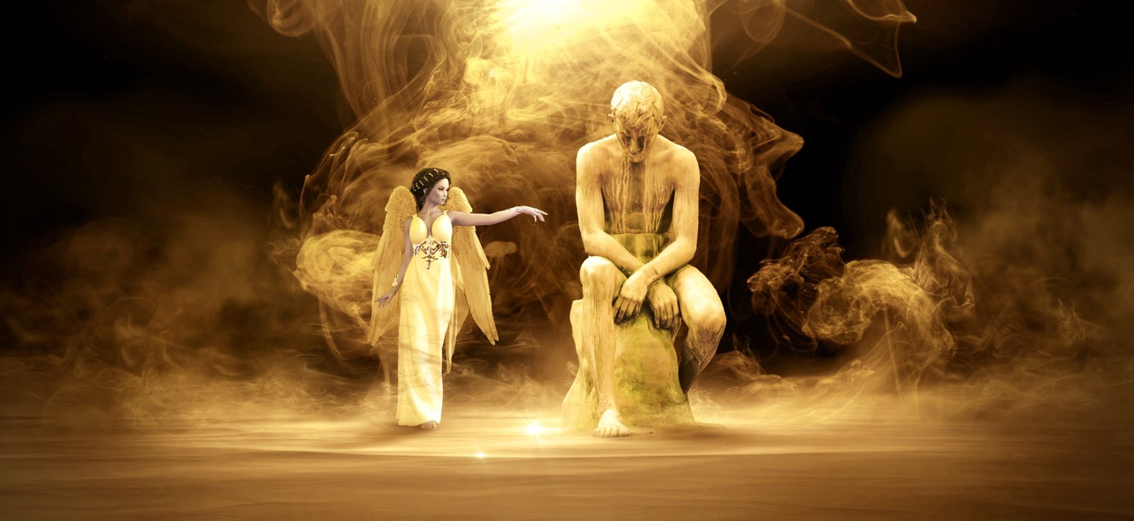fantasy scene light woman statue fantastic magic fairy tales 2k 4k 5k