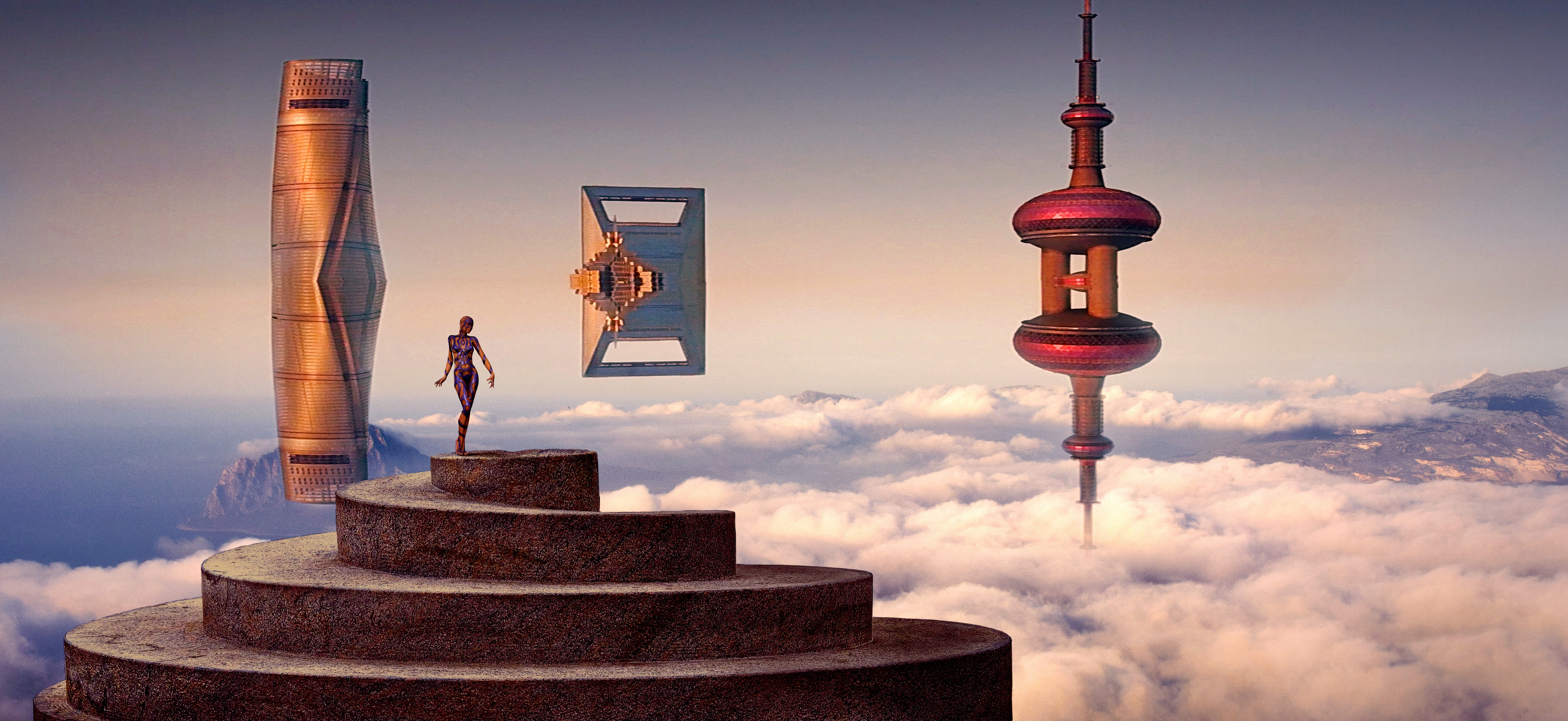 game application fantasy science fiction float surreal photo montage 2k 4k 5k