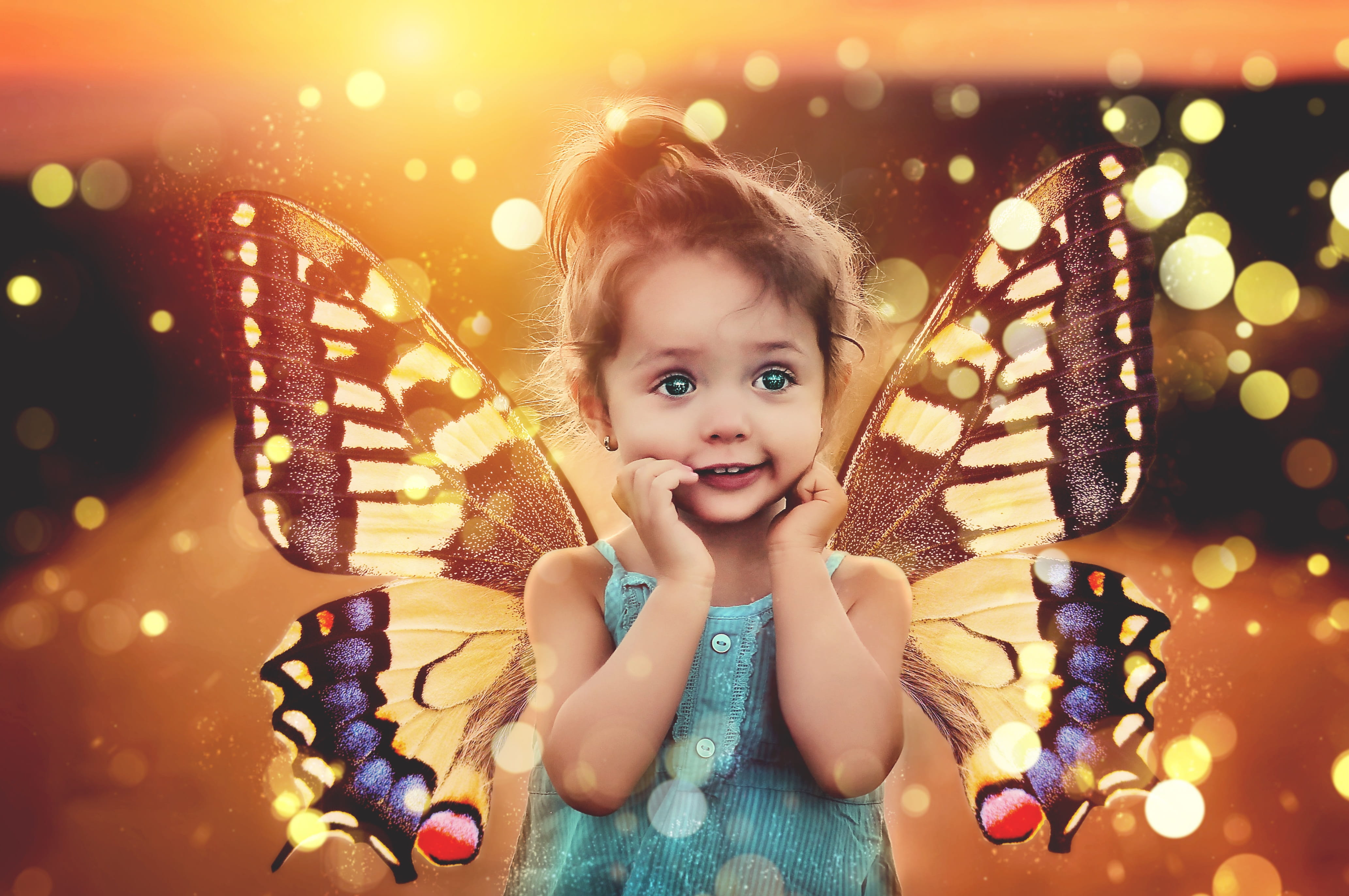 girl with eastern tiger swallowtail butterfly wings graphic wallpaper 2k 4k