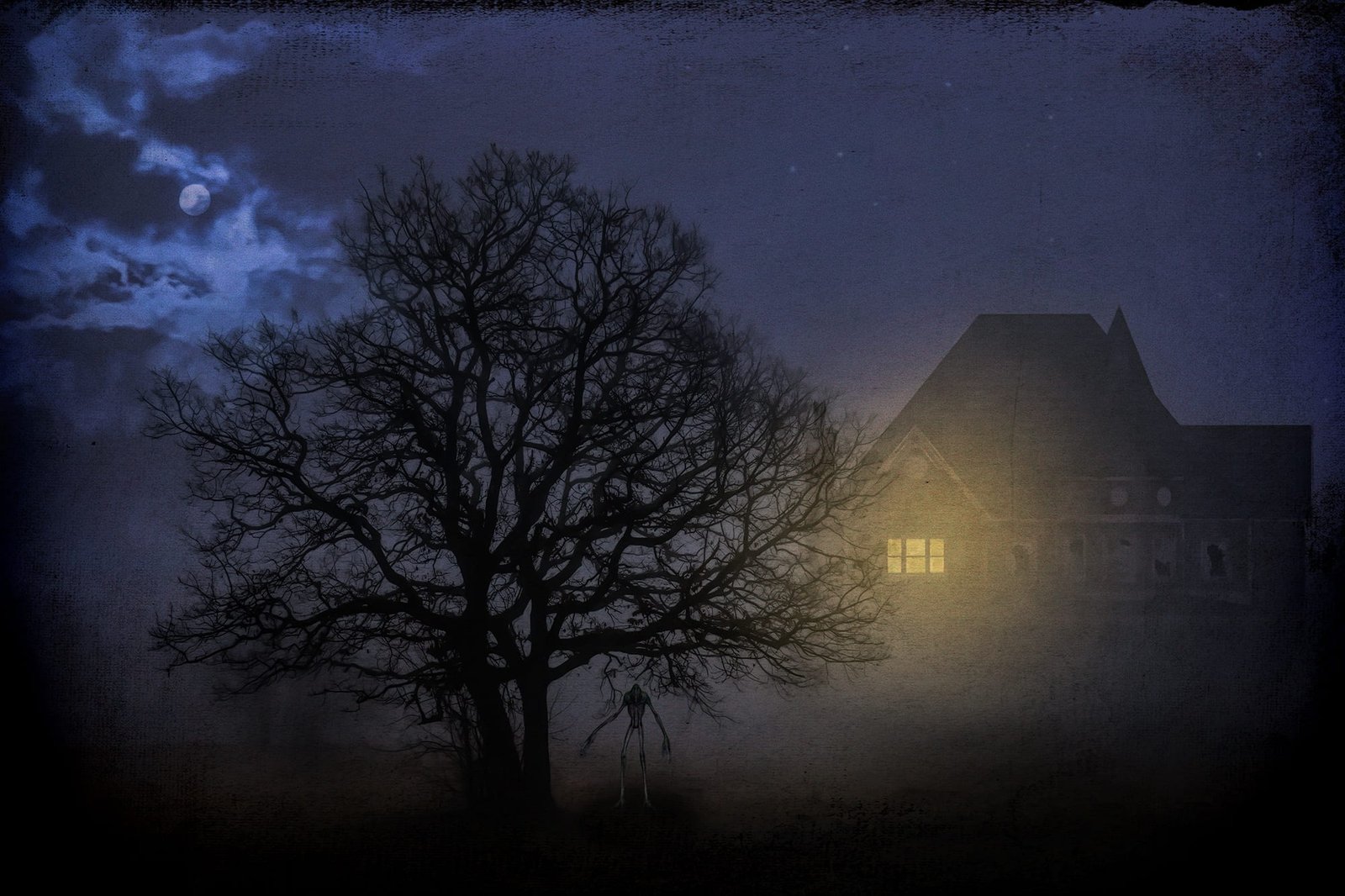 leafless tree during nighttime gloomy dark mystical moon 2k
