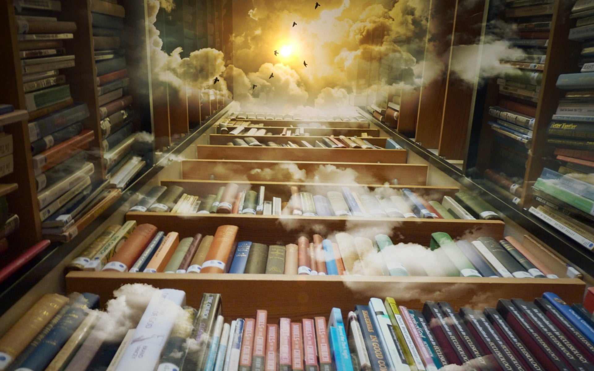 Man Made Library Book Cloud Fantasy Magical Mystical 2k