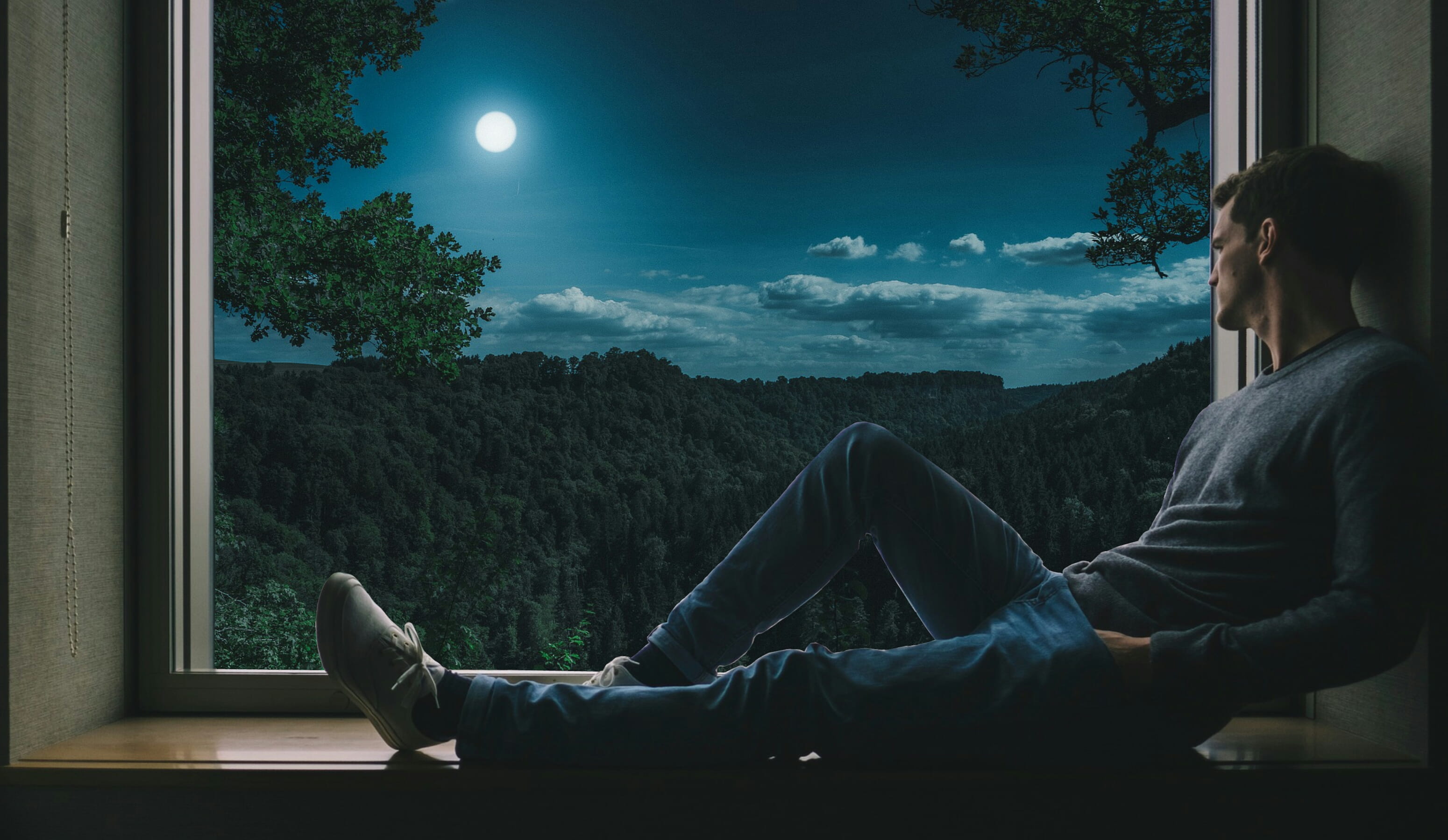 man person solo window alone thinking relax nature forest 40 2k