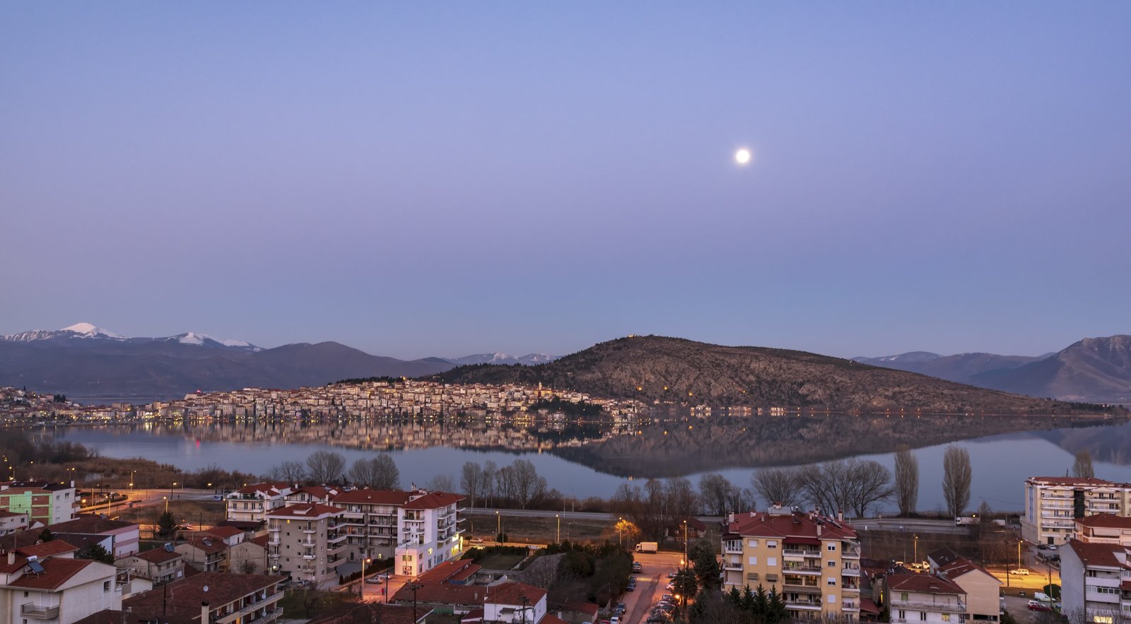moon lake kastoria greece water landscape sky moonlight 2k 4k 5k