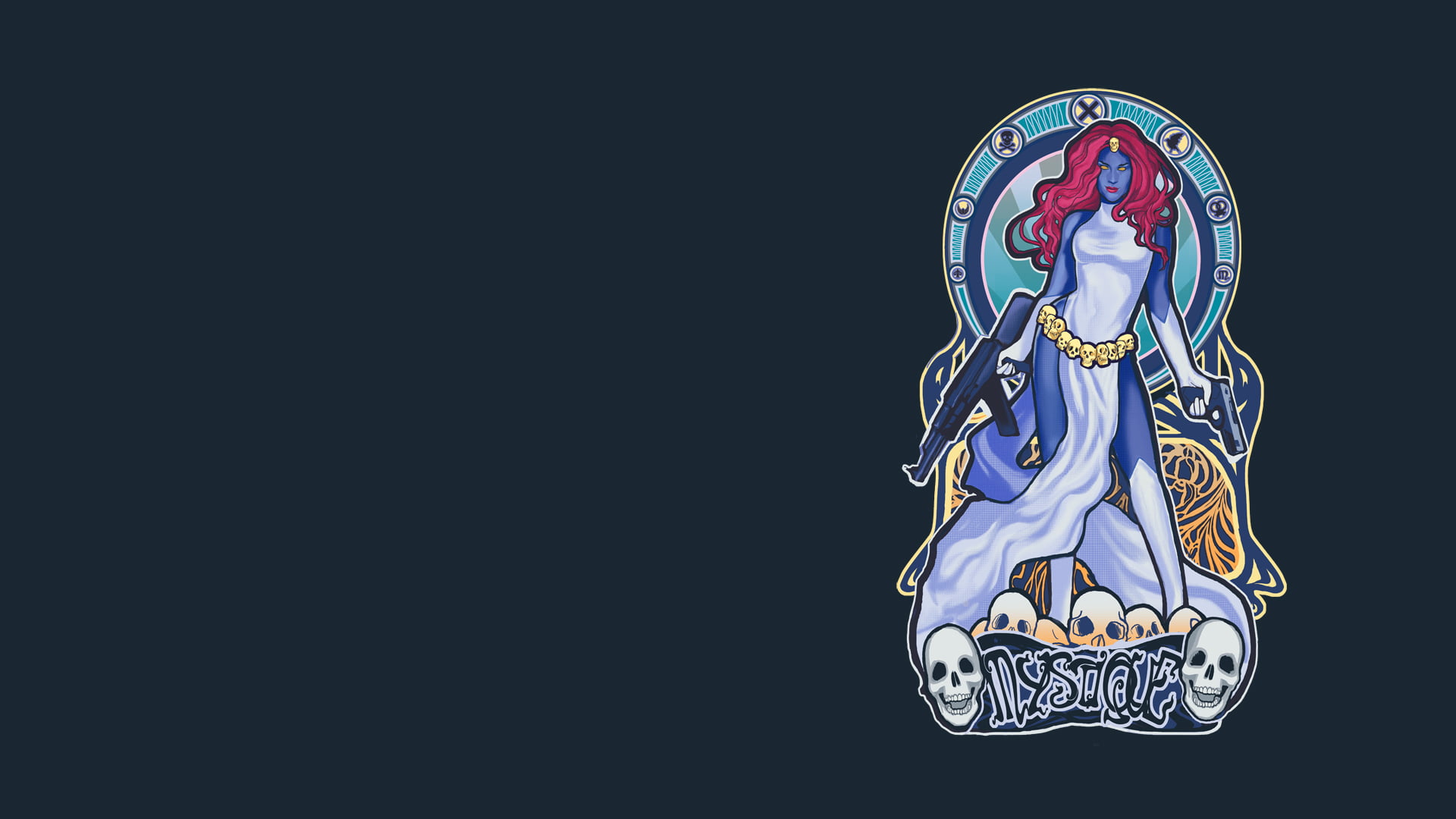 Mystique illustration weapons skull red men marvel comic 2k