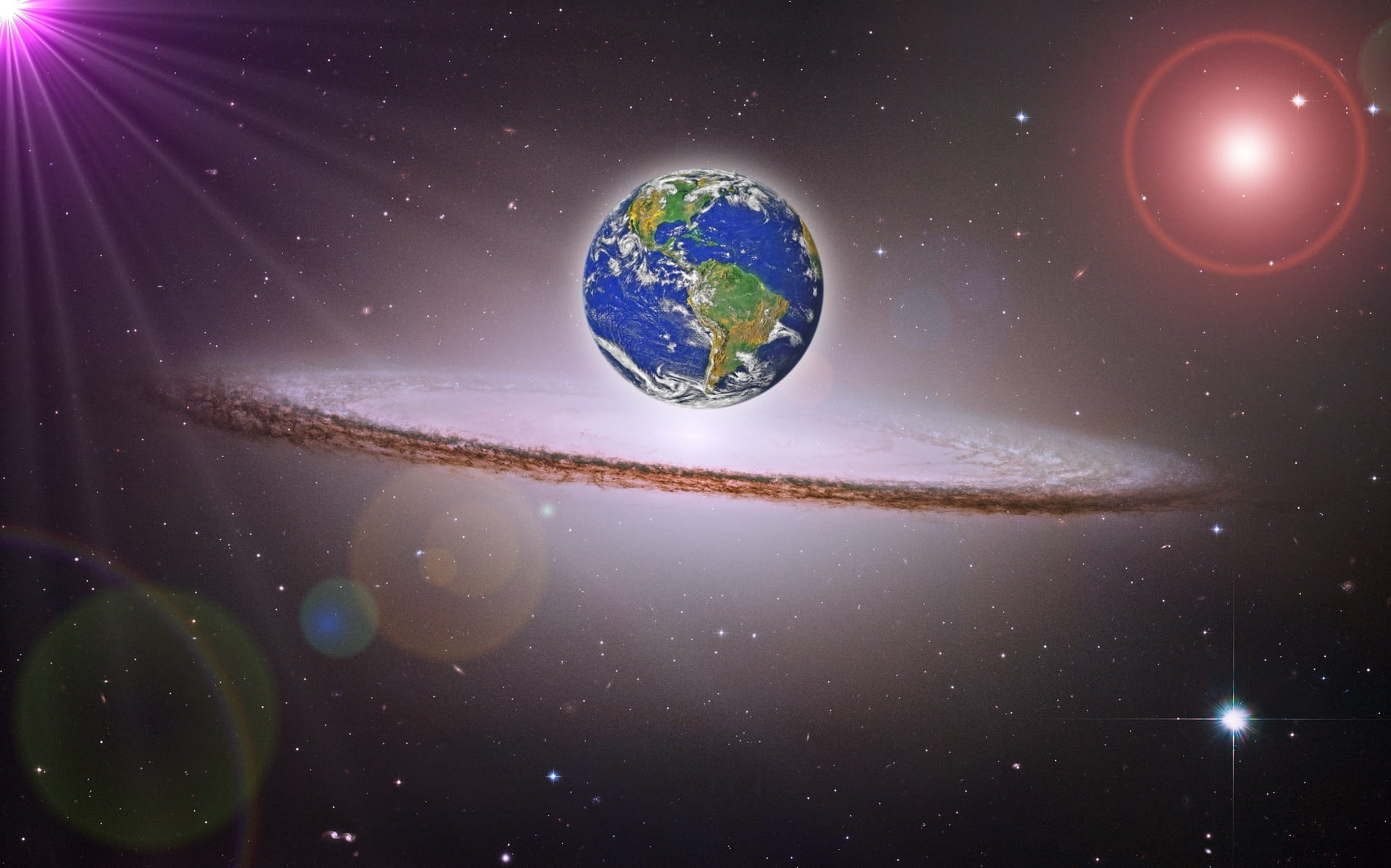 Sombrero Galaxy Hunting Dogs Earth blue planet globe fog 2k