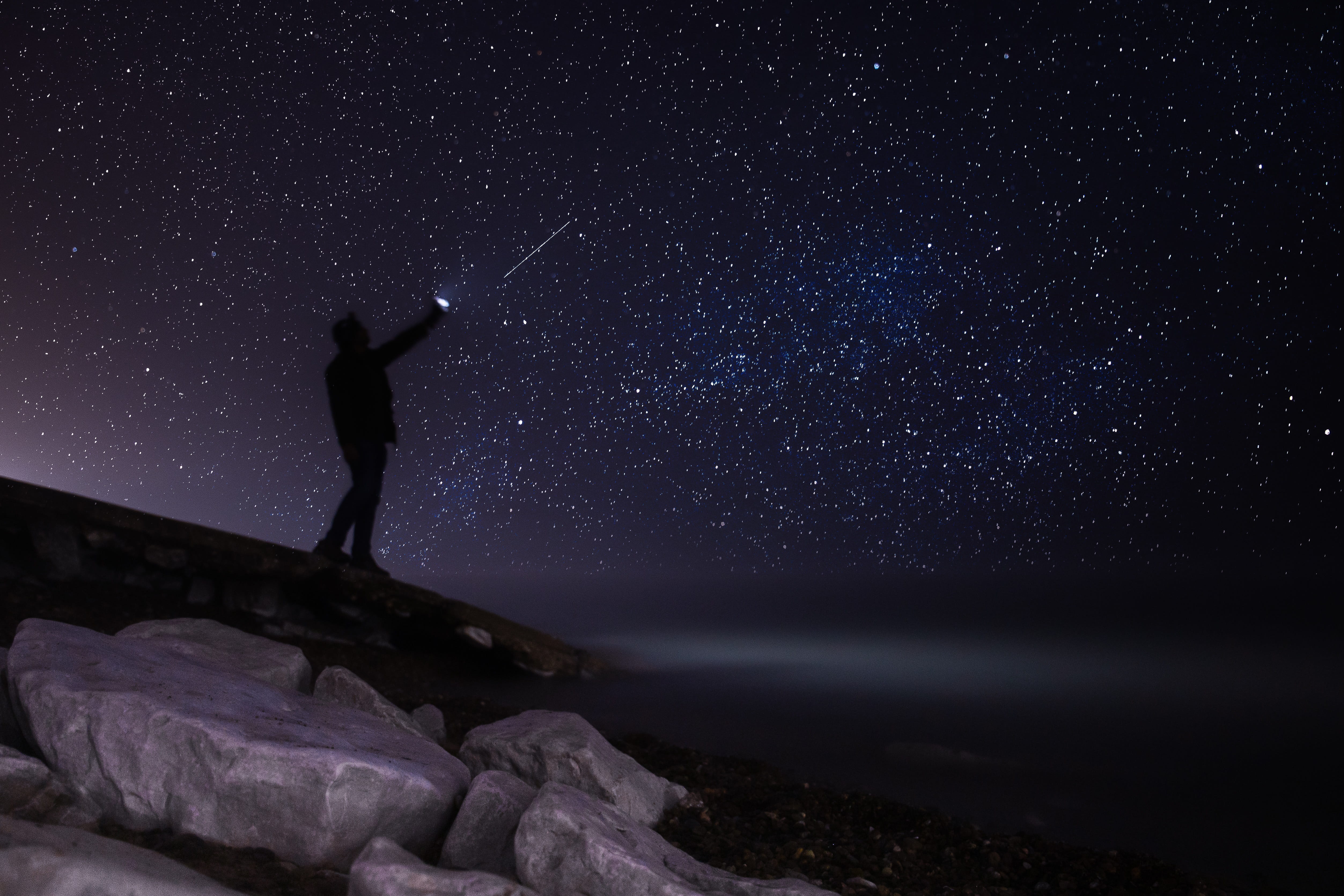stars night camping light man dark sky galaxy universe 2k 4k 5k