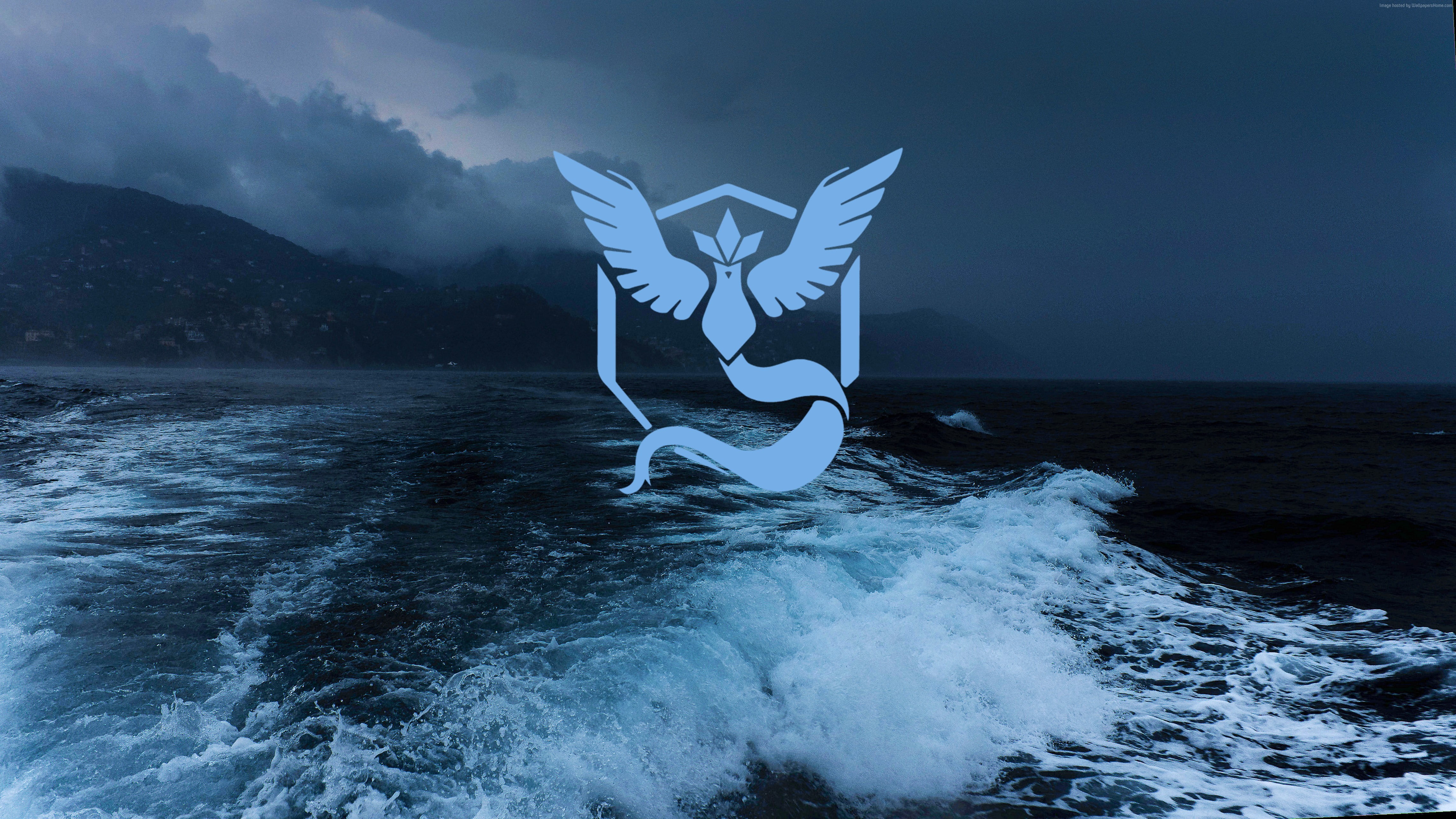 Team Mystic blue Pokemon Go waves water sea motion sky 2k 4k 5k