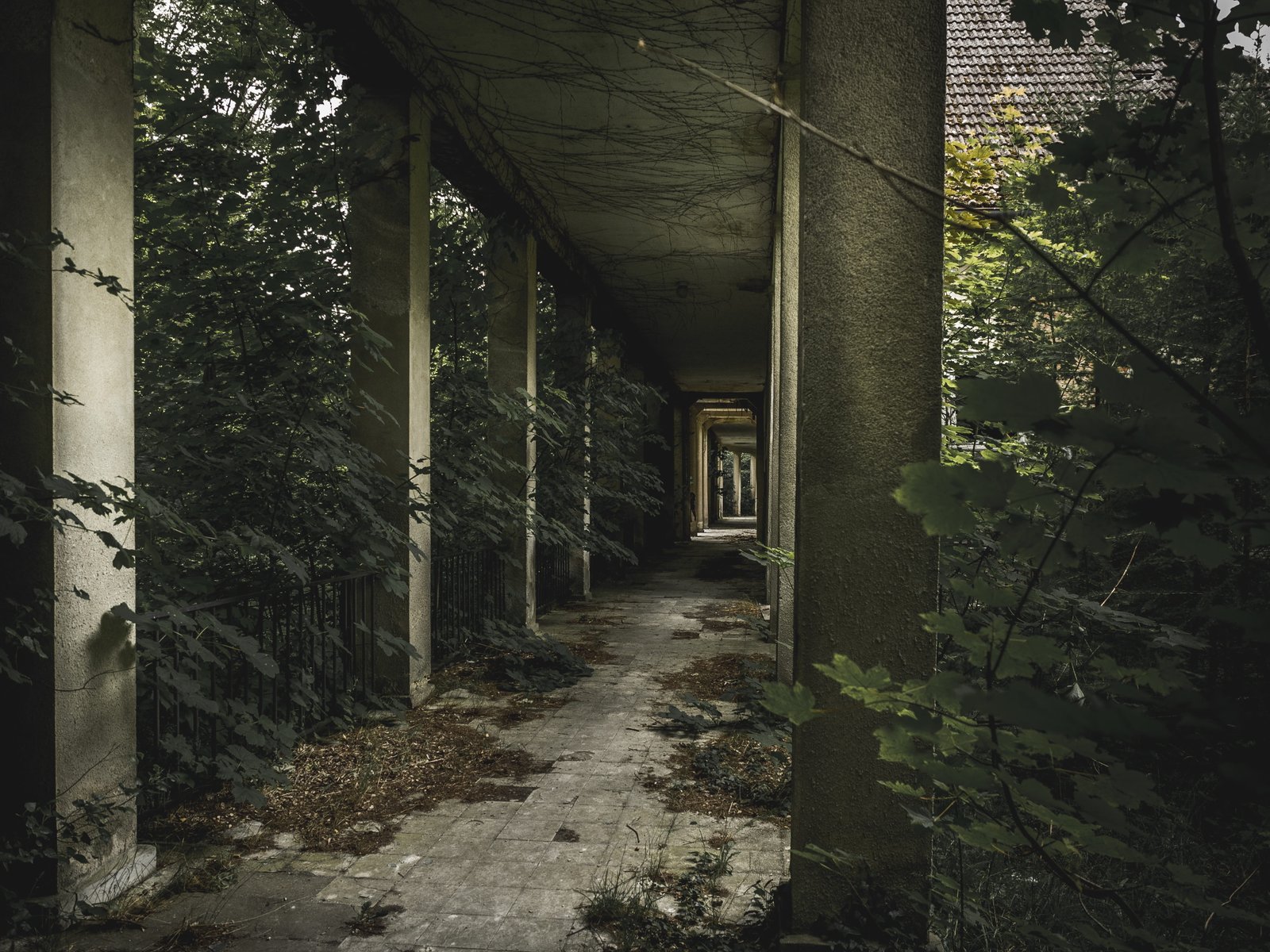view of pavement hallway in side a concrete structure lost place 2k 4k 5k