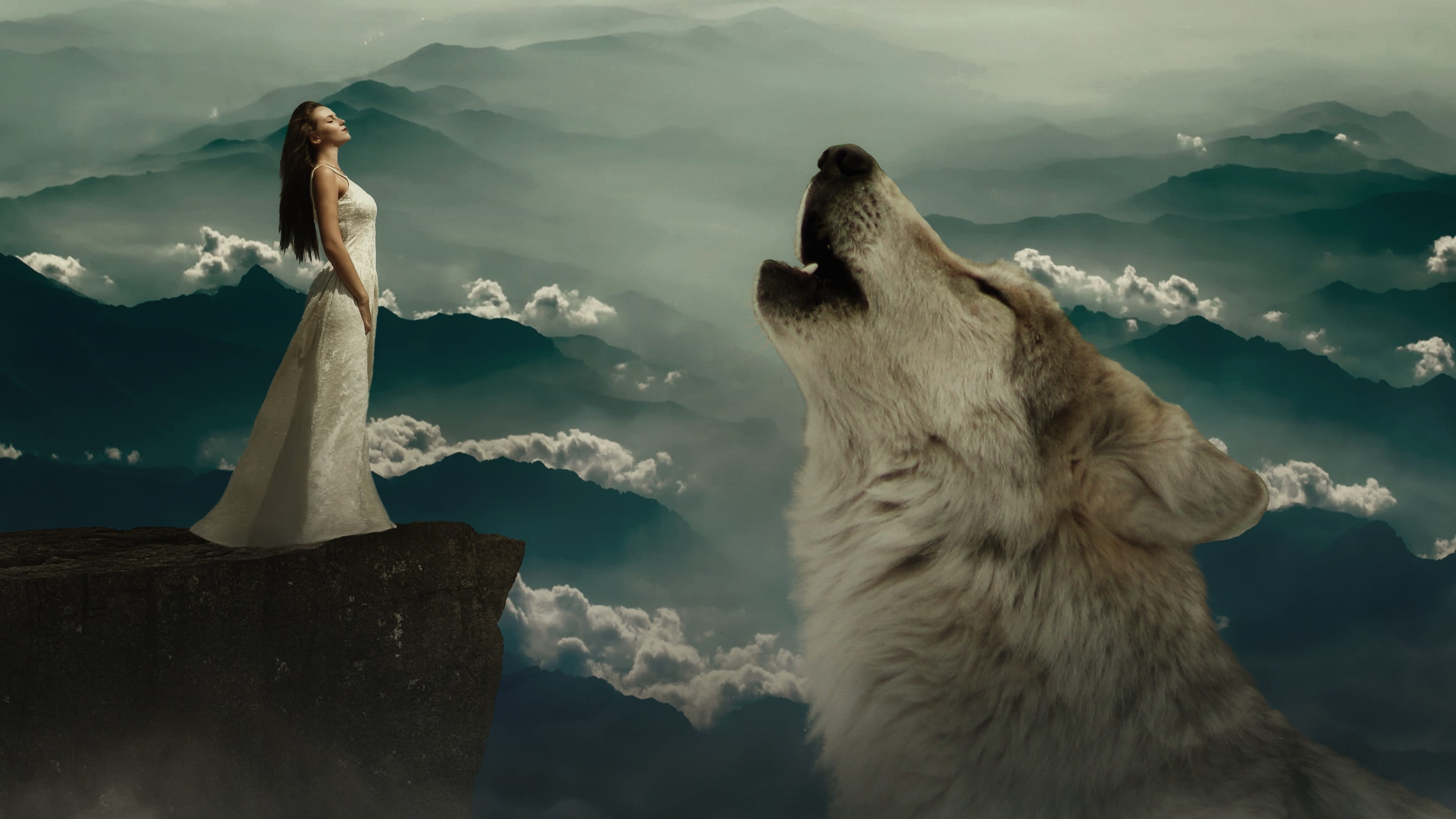 wolf woman fantasy rock fairy tales dream world composing 2k