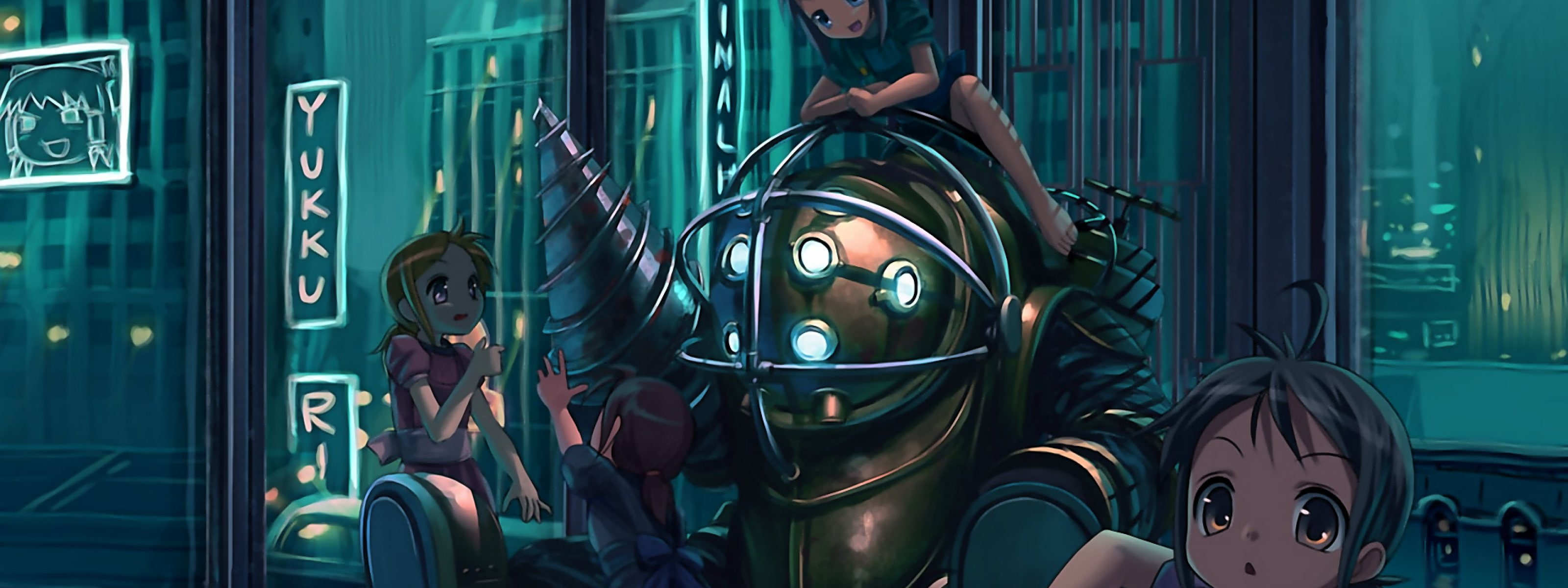 action bioshock cyborg dual fantasy fighting futuristic widescreen dualmonitor dualscreen 2k