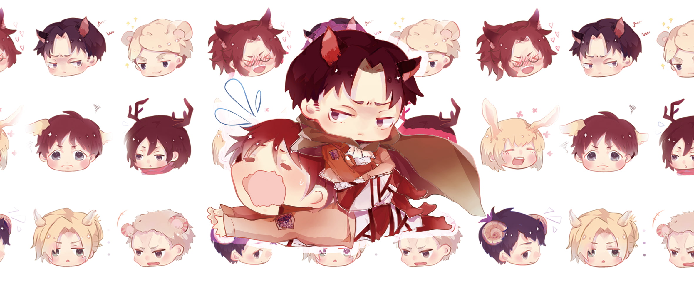 chibi dual kyojin multi shingeki widescreen dualmonitor dualscreen 2k