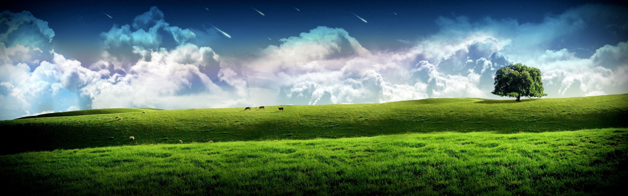 dual screen images grass sky cloud environment panoramic widescreen dualmonitor dualscreen 2k