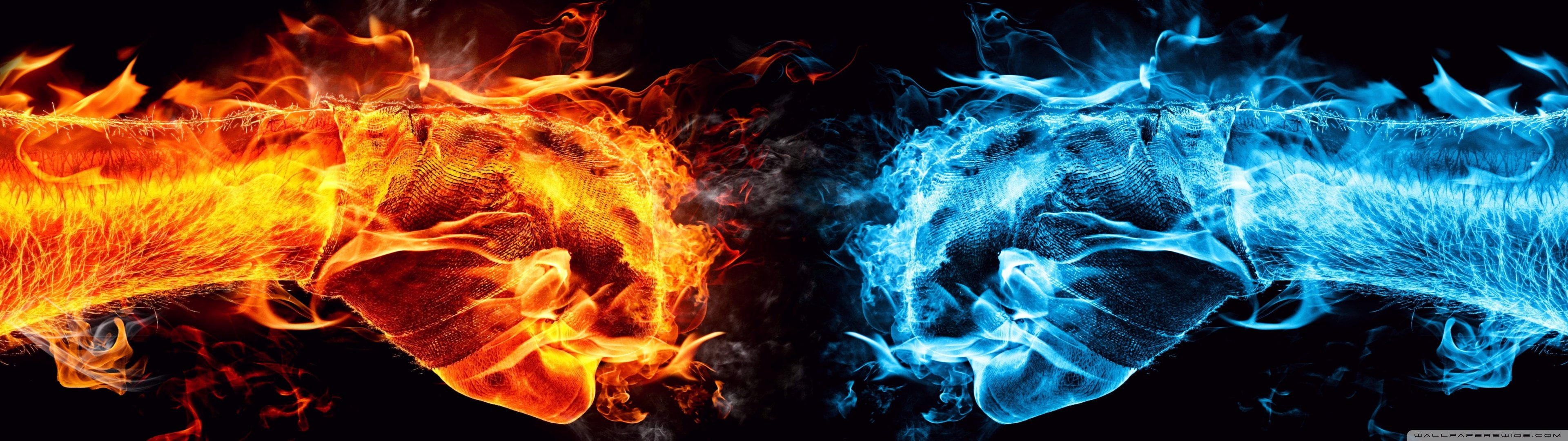flame fist wallpaper bleu blue dual feu fire flamme monitor widescreen dualmonitor dualscreen 2k 4k