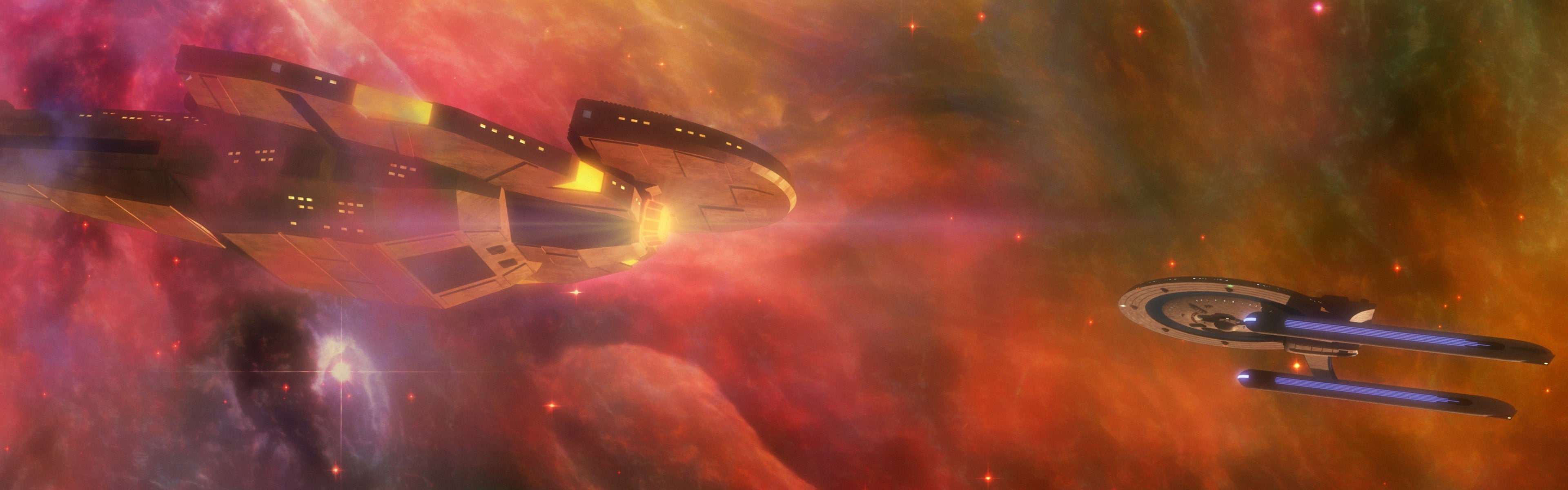 star trek space nebula stars spaceship dual monitors multiple display widescreen dualmonitor dualscreen 2k 4k
