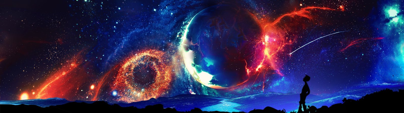 universe space digital art dual monitors multiple display night widescreen dualmonitor dualscreen 2k 4k 5k
