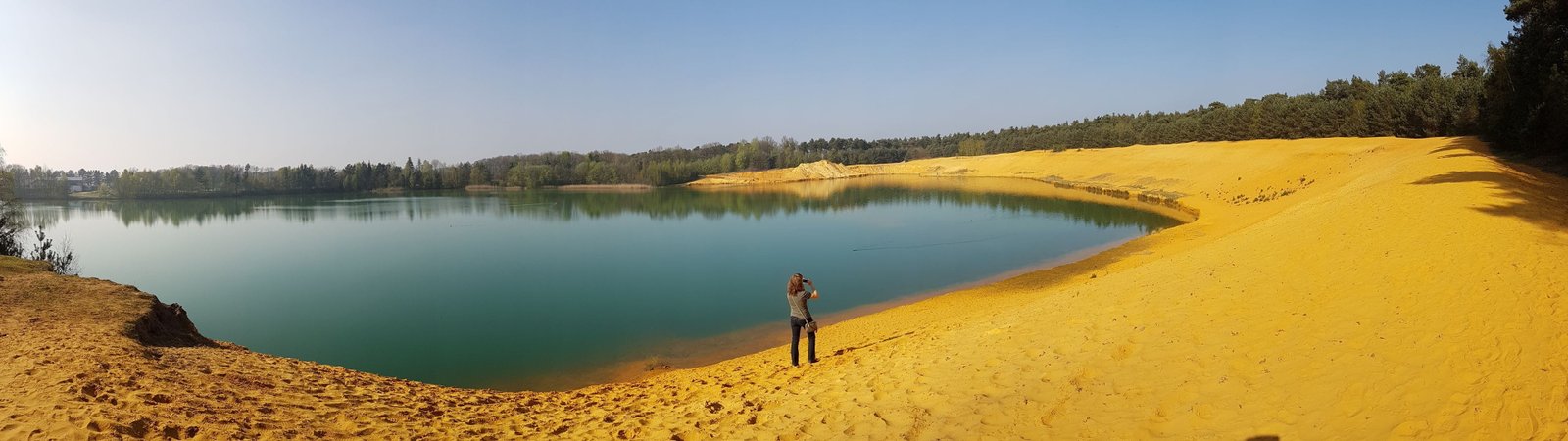 Wallpaper Dual Screen Lake Beach sand yellow water nature widescreen dualmonitor dualscreen 2k 4k