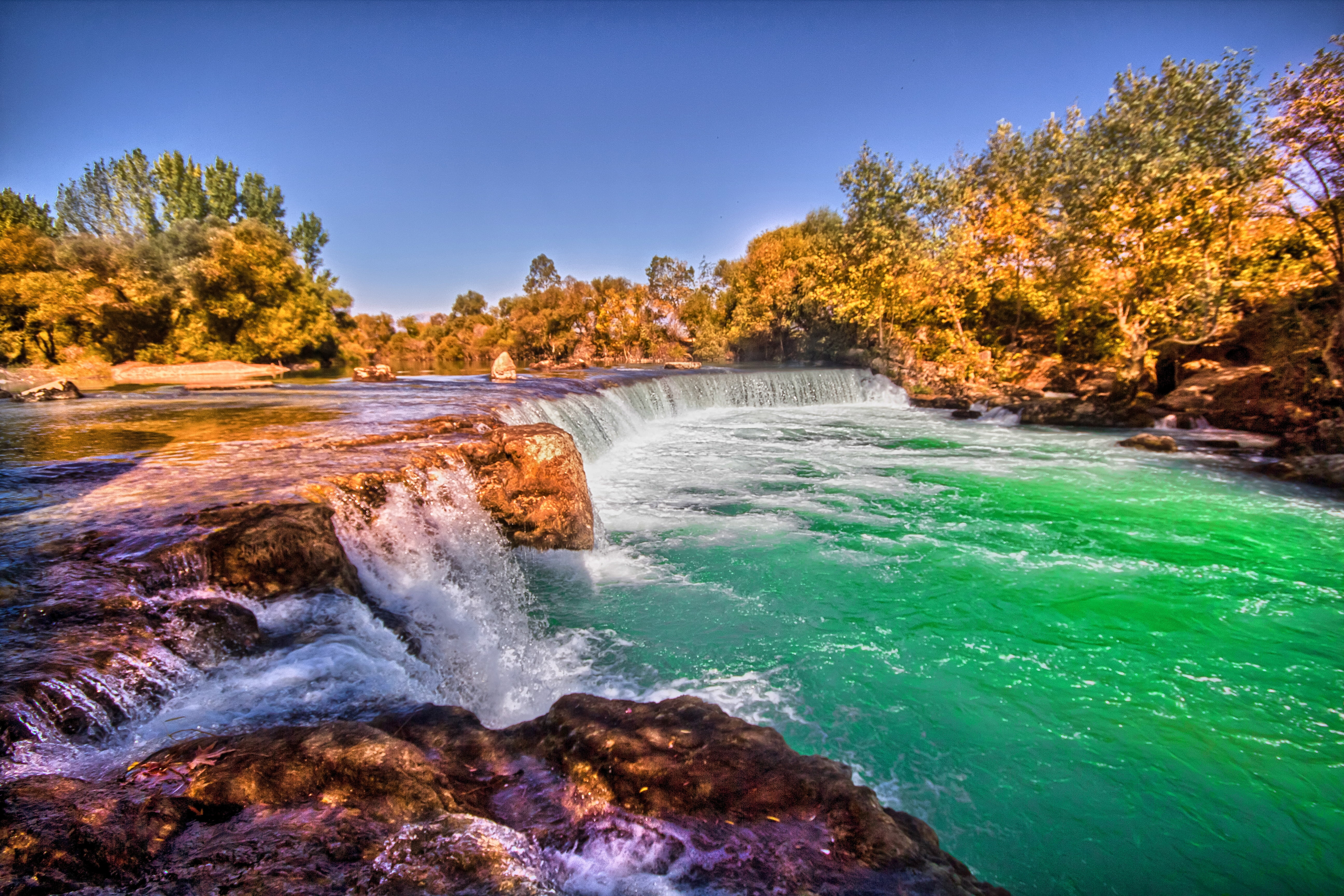 river surrounded by trees under blue sky manavgat 2k 4k 5k