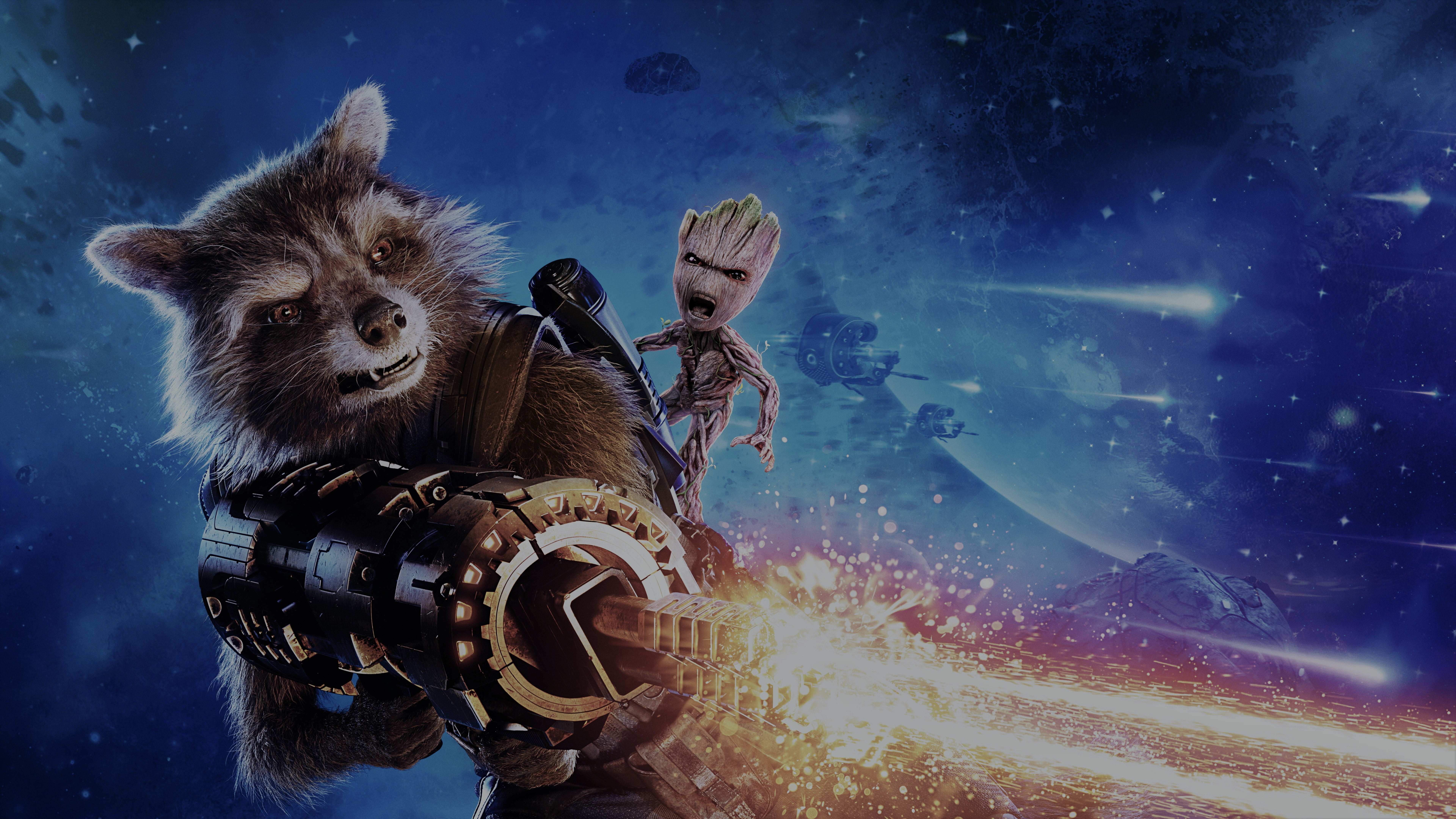 Rocket Raccoon and Baby Groot illustration Guardians of the Galaxy Vol 2 2k 4k 5k 8k