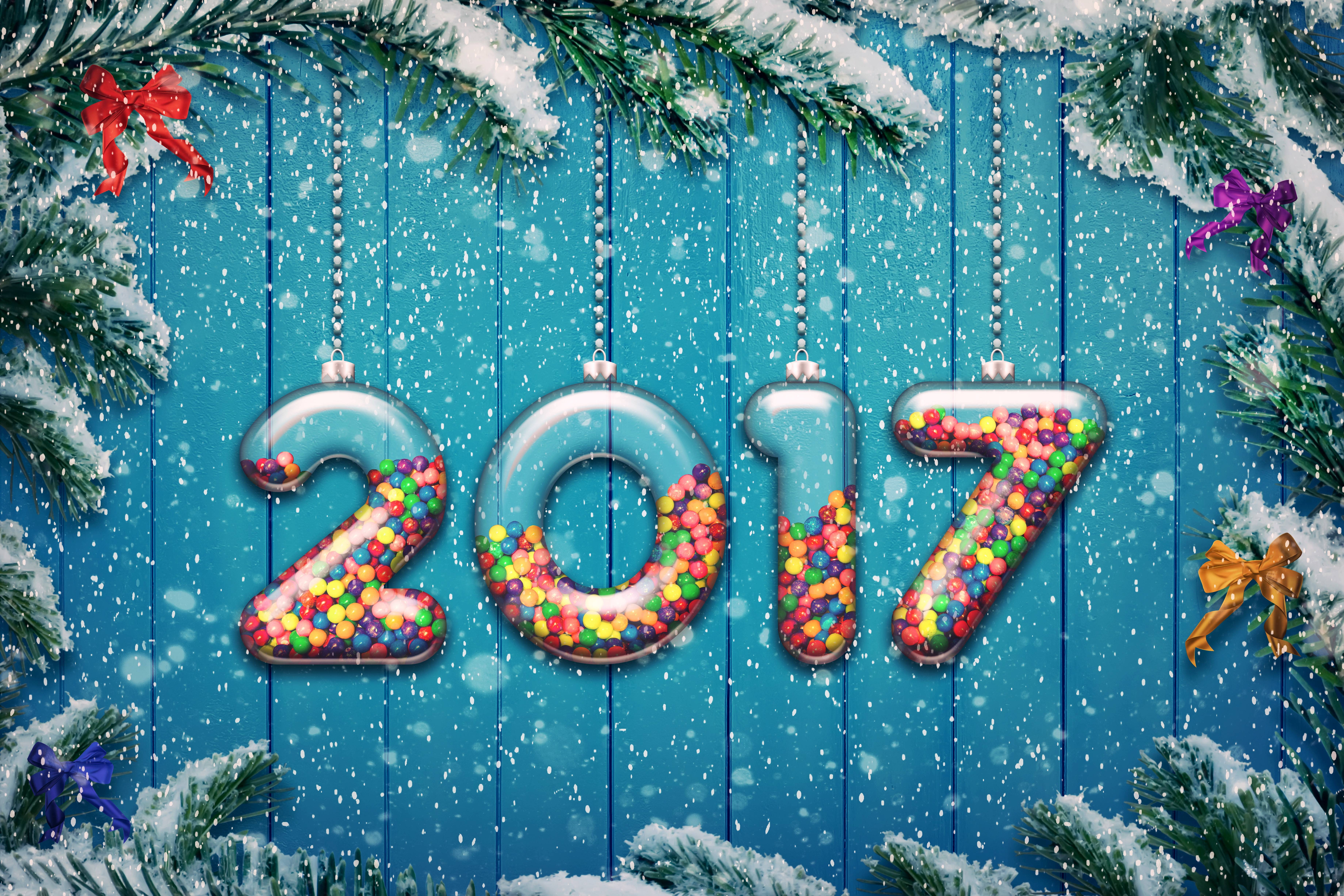 happy new year celebrations decoration tree text 2k 4k 5k